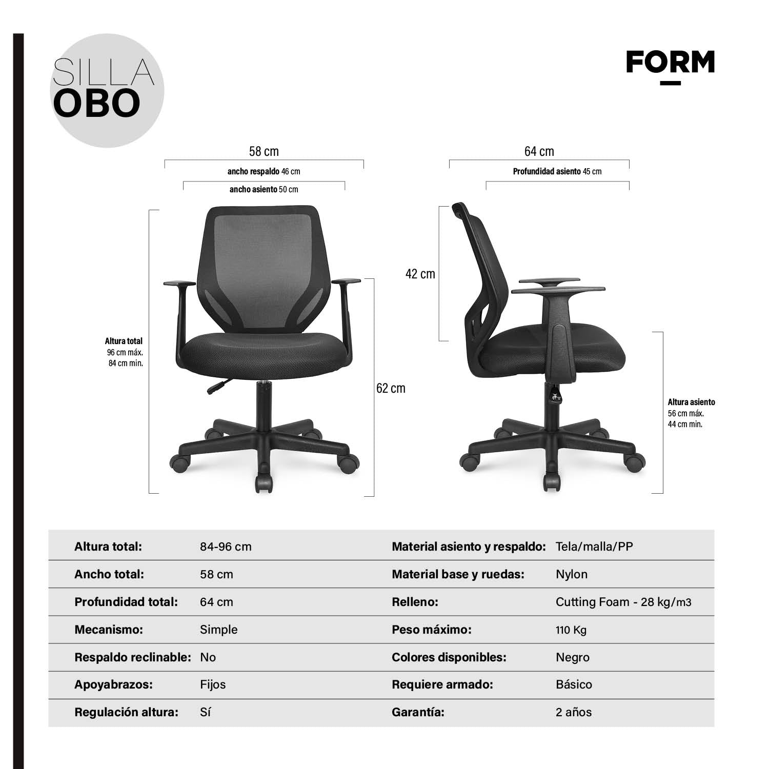 Silla Oficina Obo Negro