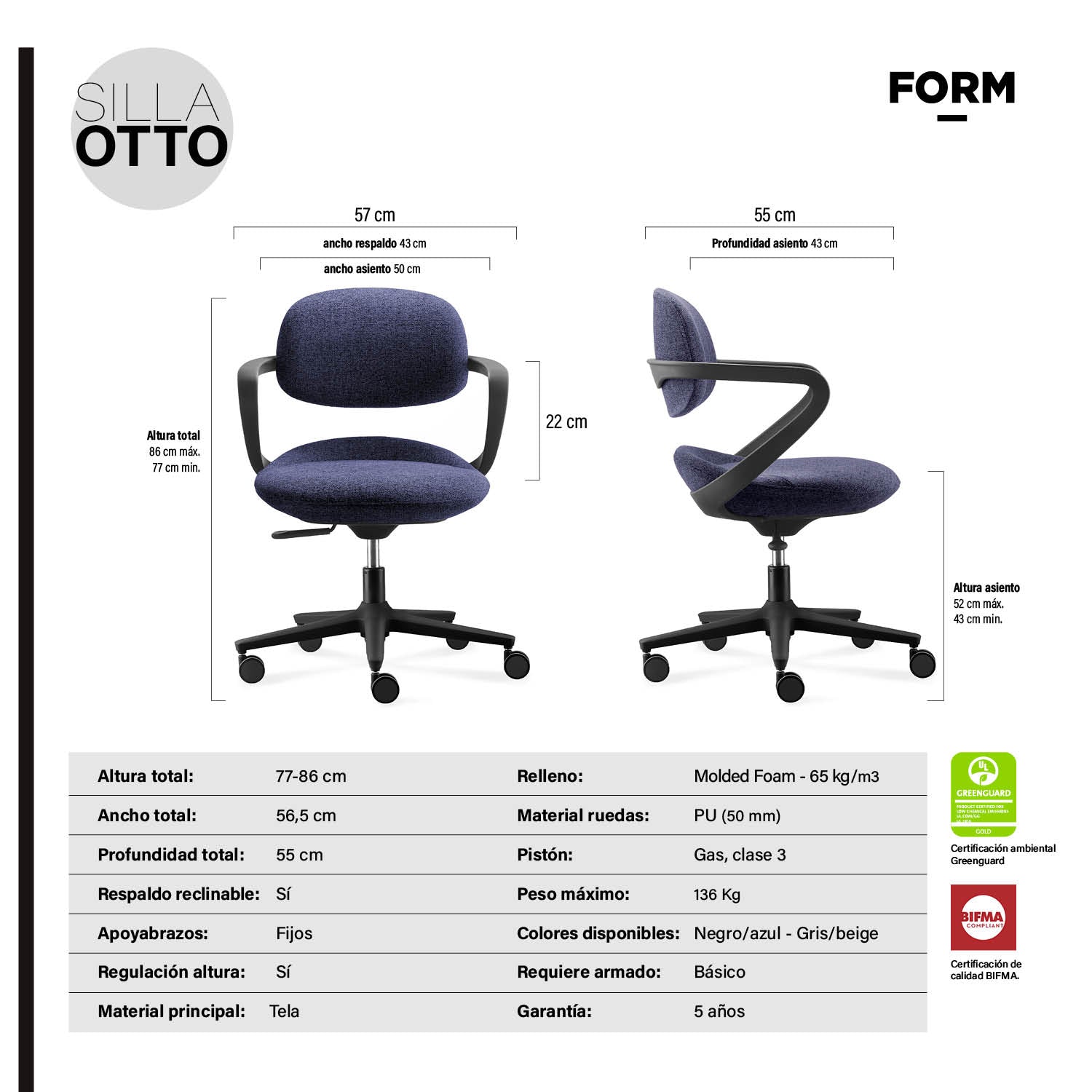 Silla Oficina Otto Azul