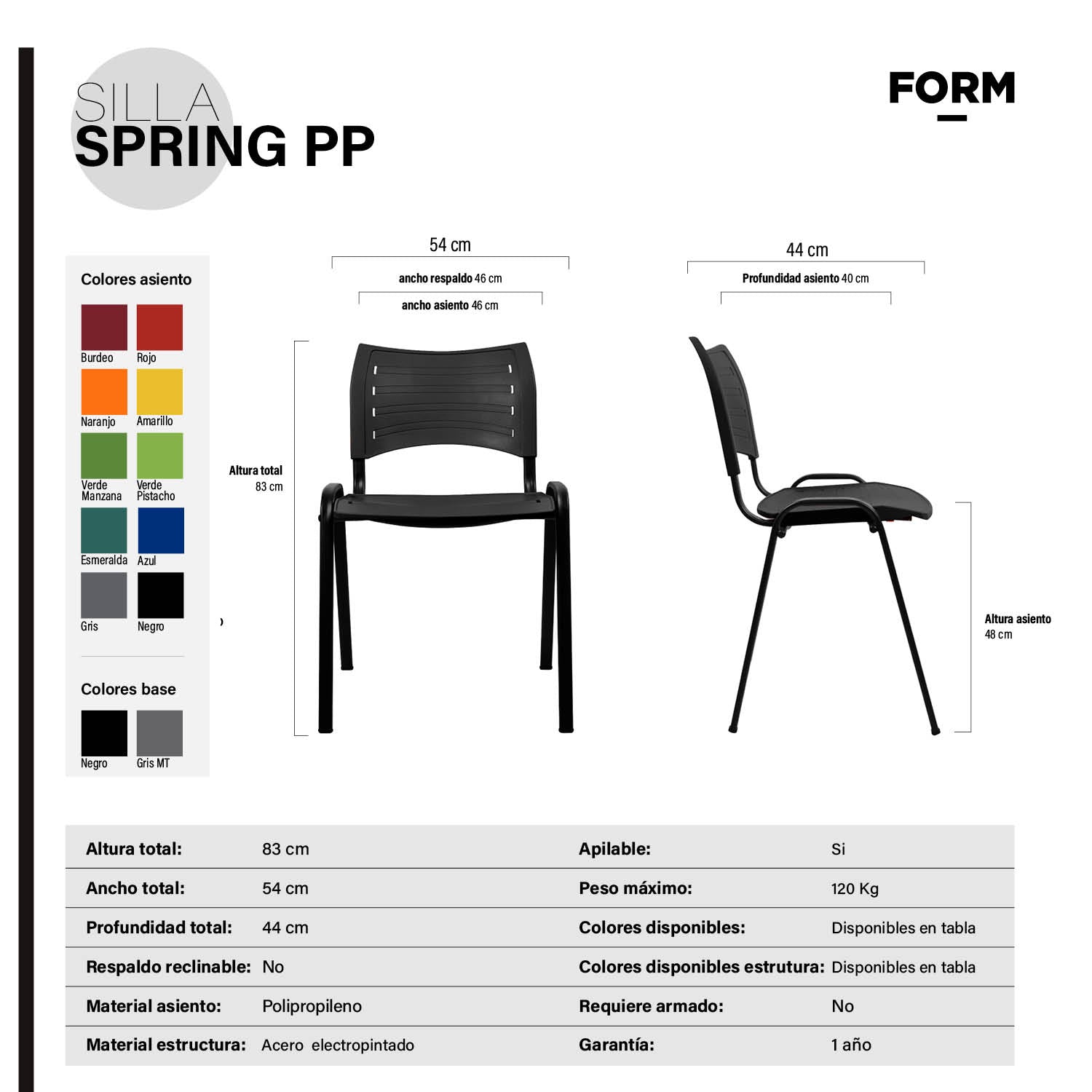 Silla Oficina Visita Spring PP Negro Base Negro - Form Design