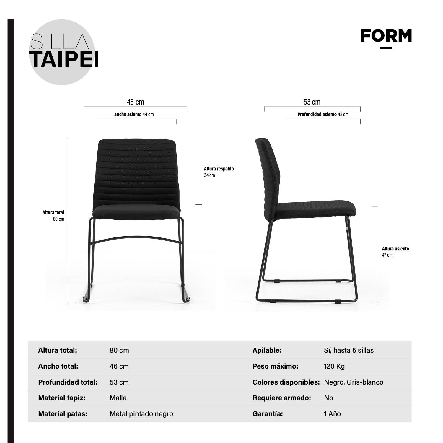 Silla Oficina Visita Taipei Negro