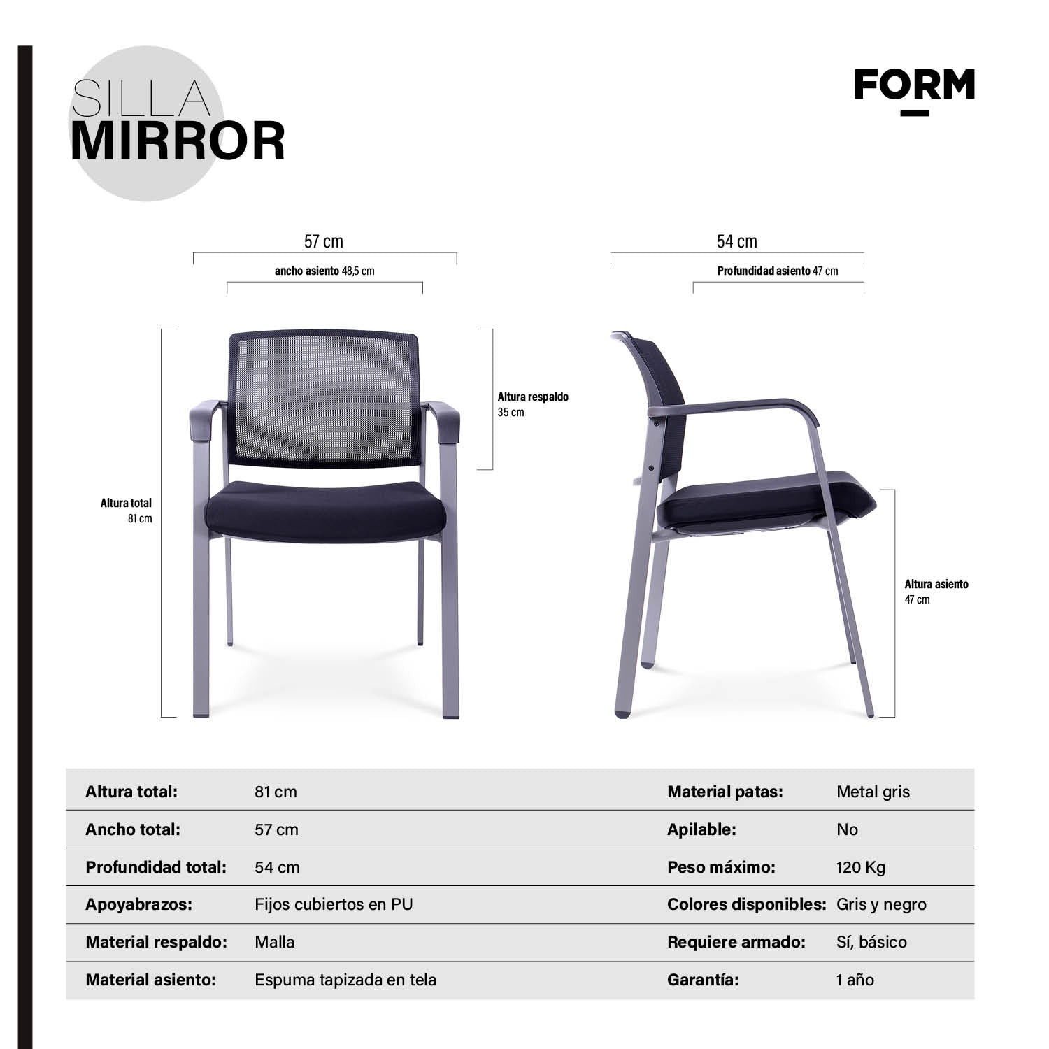 Silla Mirror Negro Base Gris