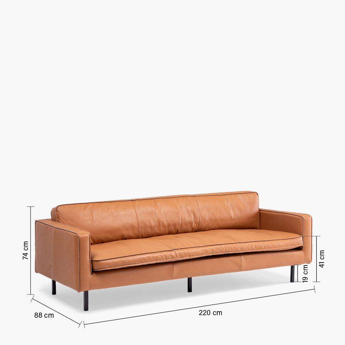 Sofá 3 Cuerpos Sinatra Cuero Cognac
