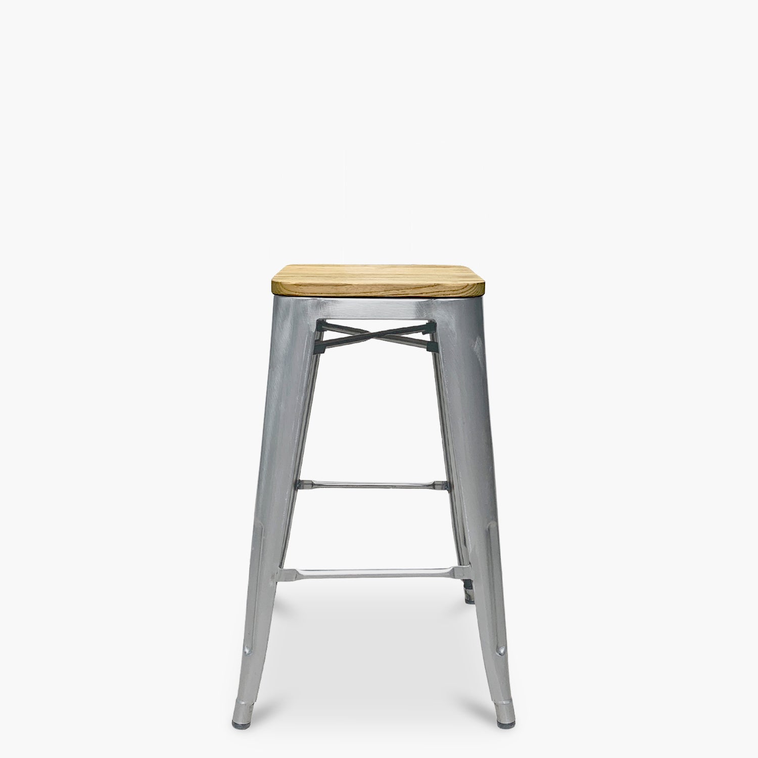 Taburete medio 66 Tolix Madera Plata