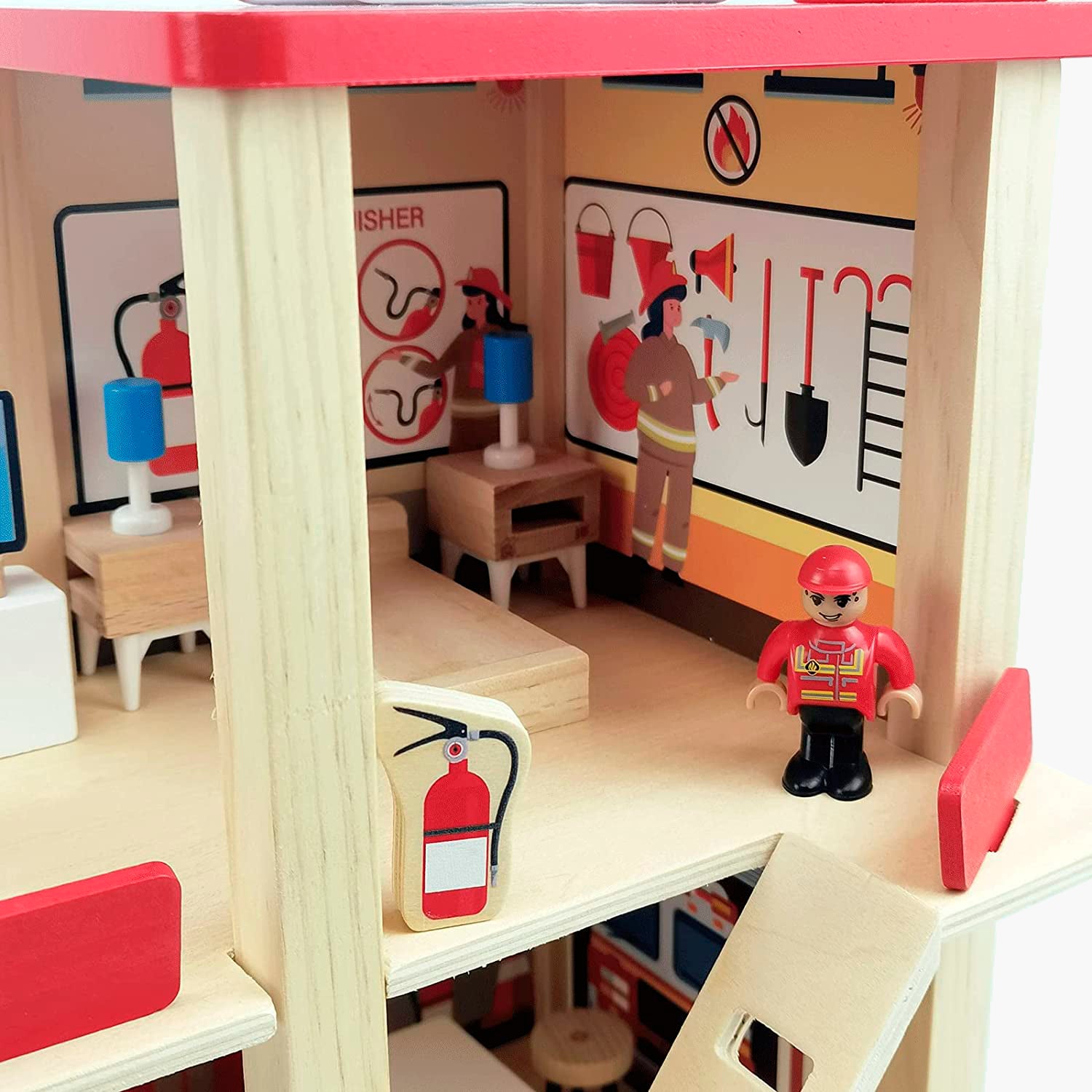 Estación de Bomberos Infantil de Madera Rojo - Form Design - Juguetes