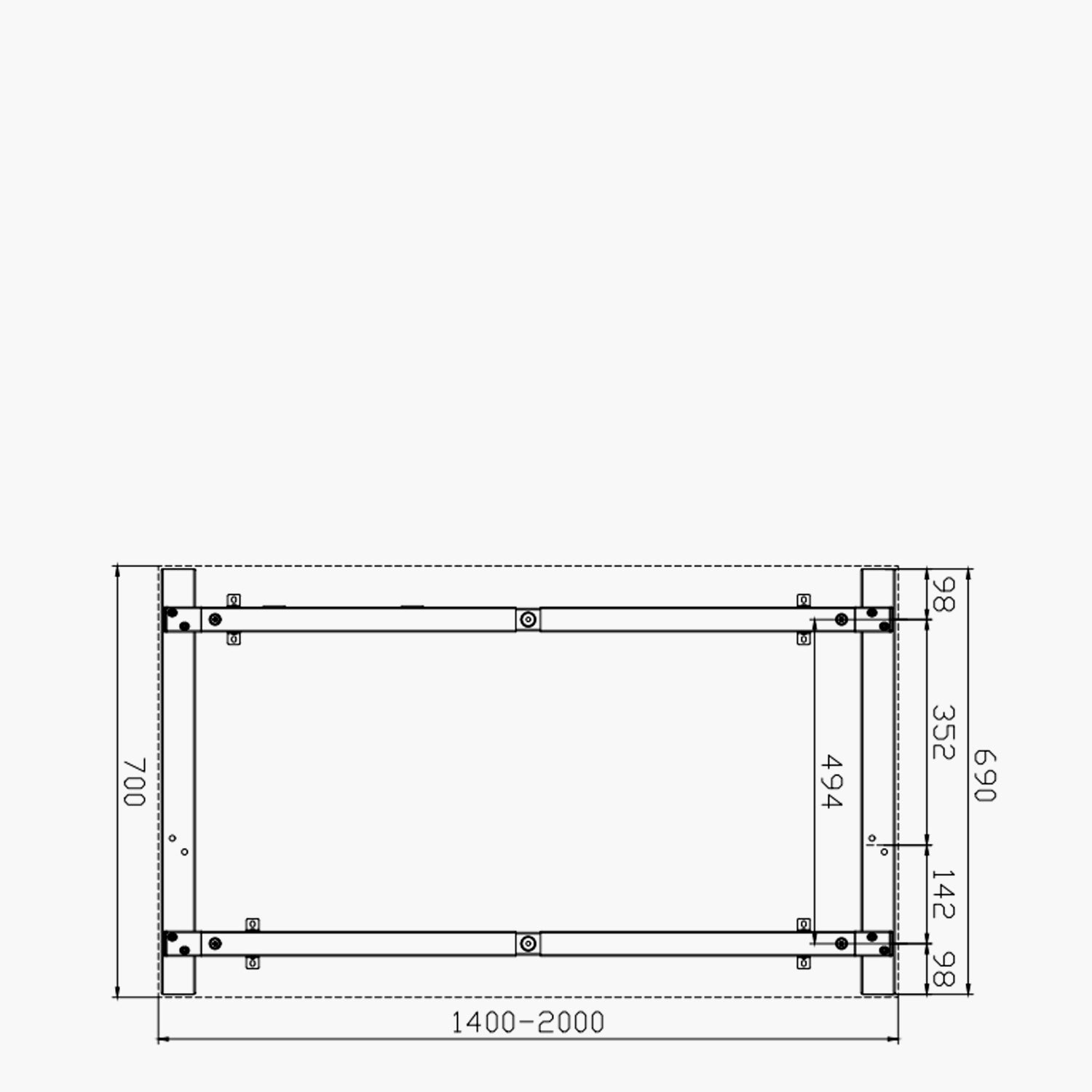 Base de Escritorio Neo Extensible 140 - 200 x 70 Gris claro