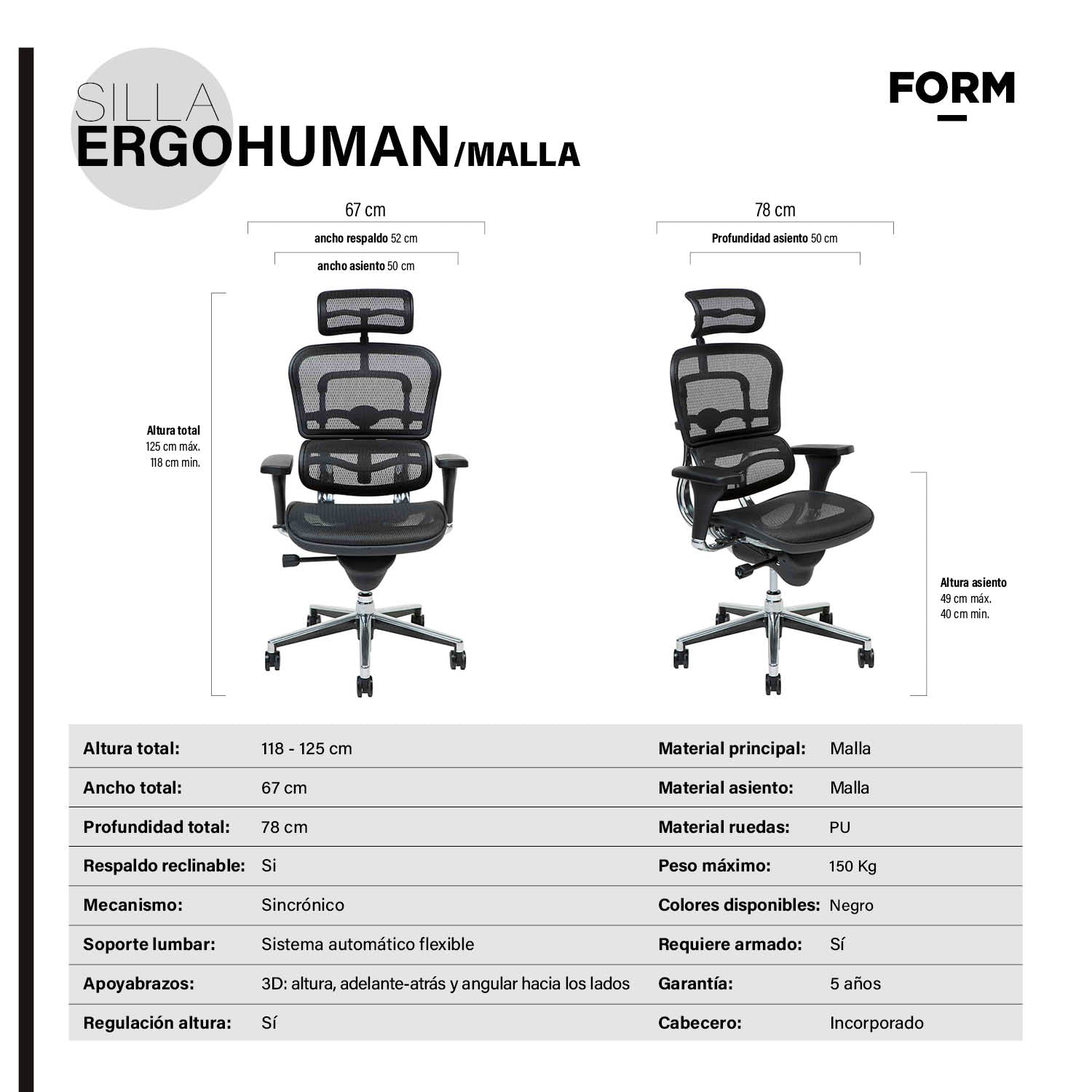 Silla Oficina Ergohuman Malla