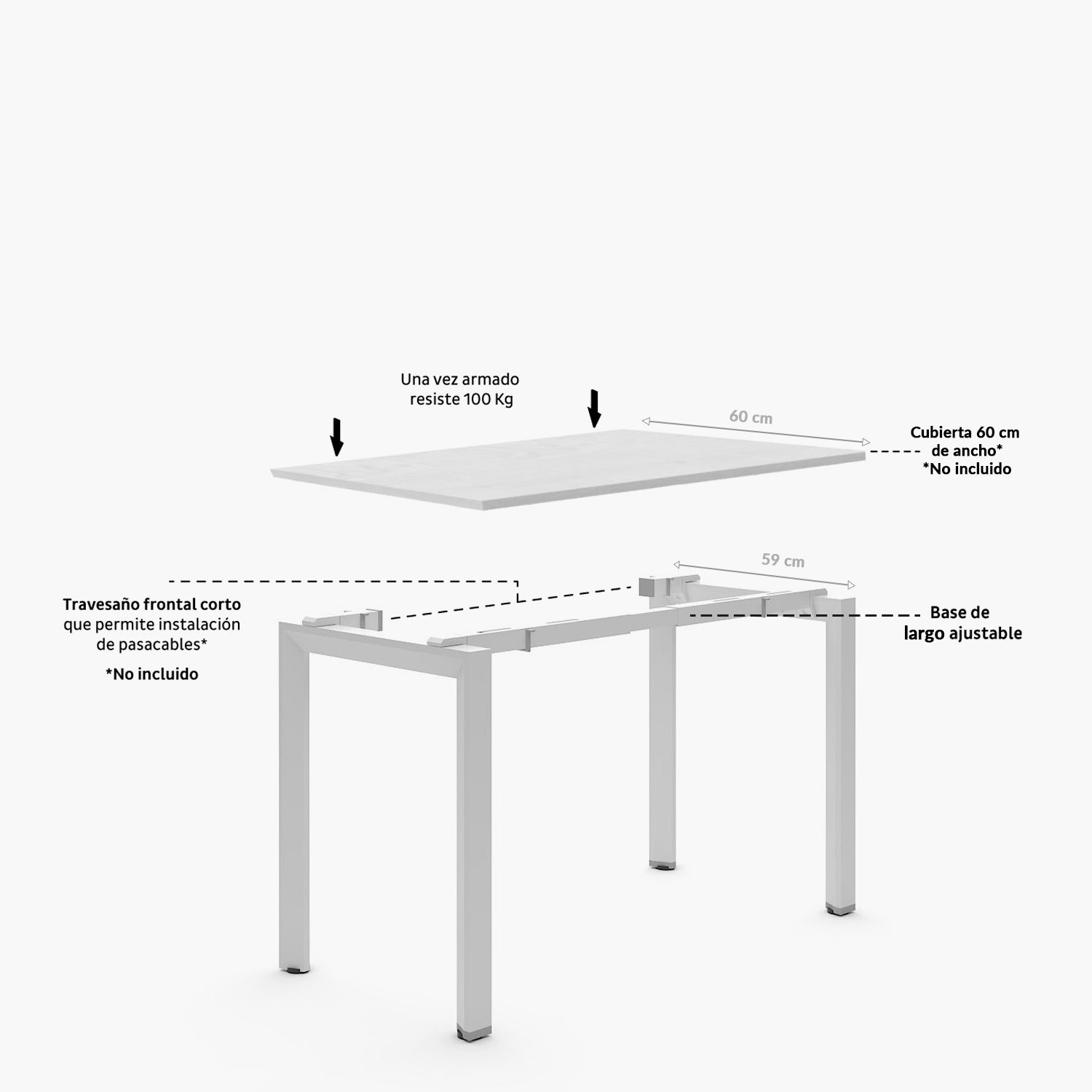 Base de Escritorio Neo Extensible 120 - 180 x 60 Gris claro