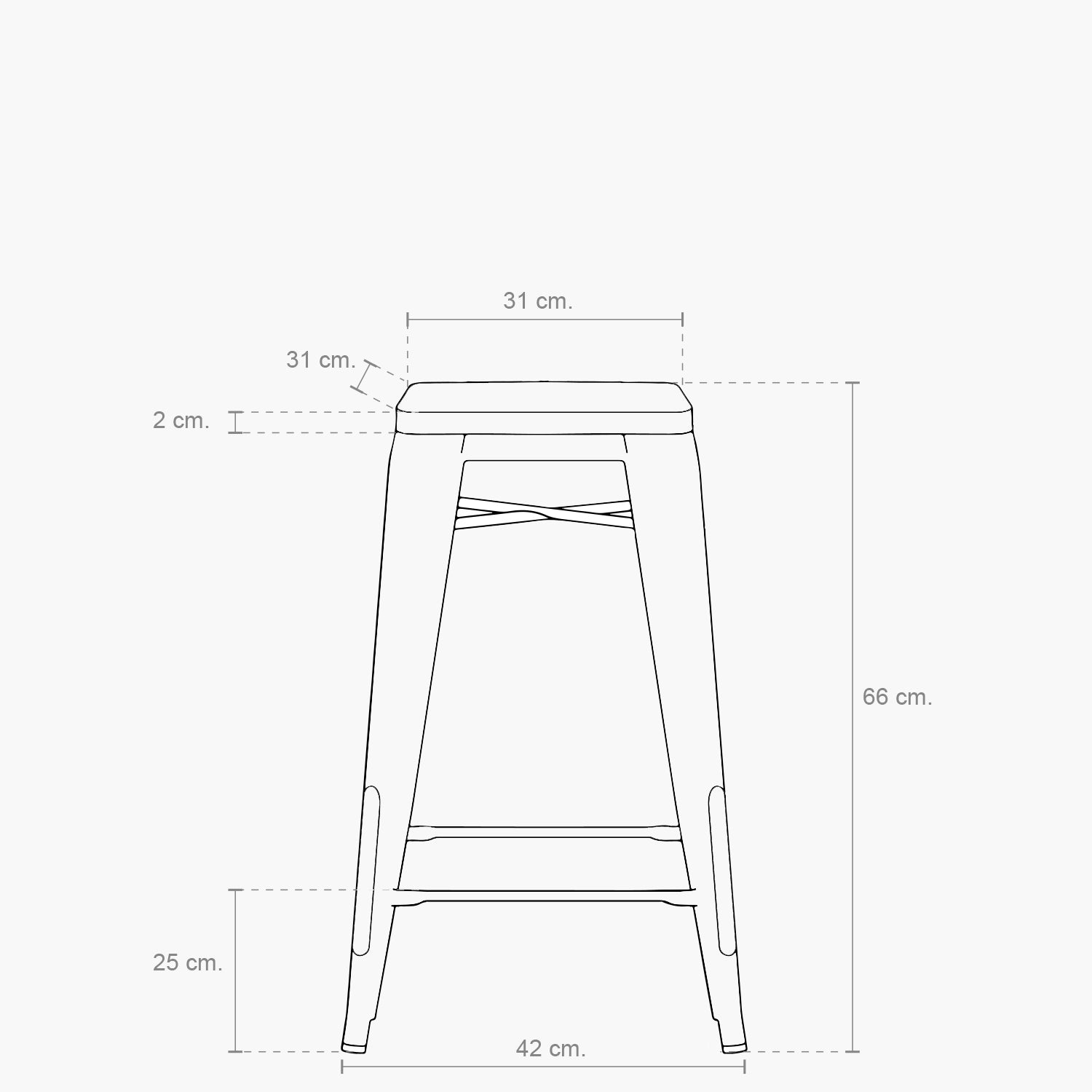 Taburete medio 66 Tolix Madera Metal