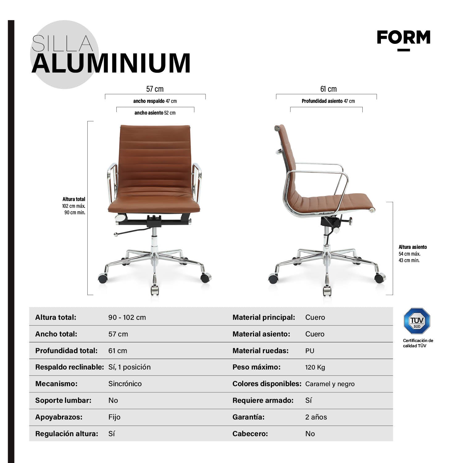 Silla Oficina Aluminium Caramel