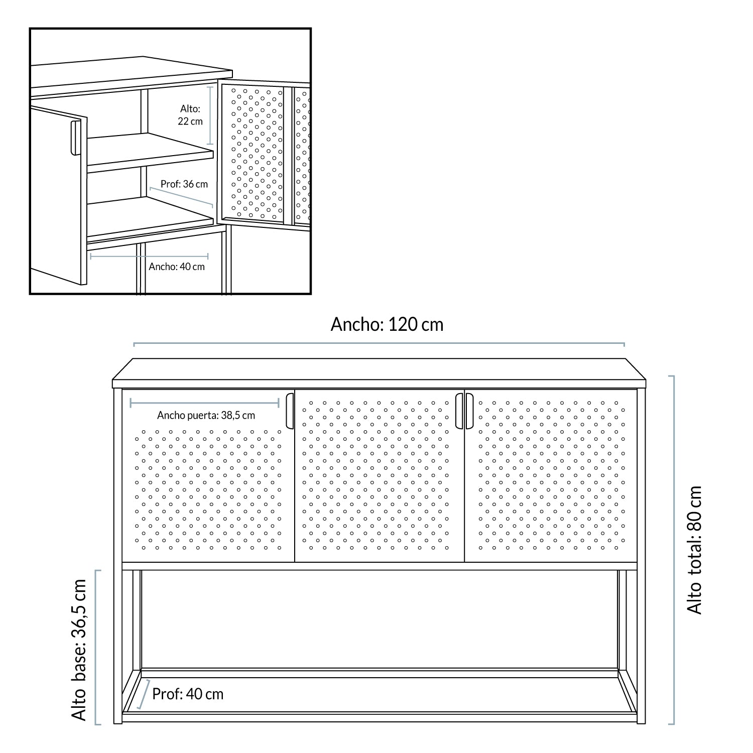 Arrimo medio Newton 3 puertas Negro