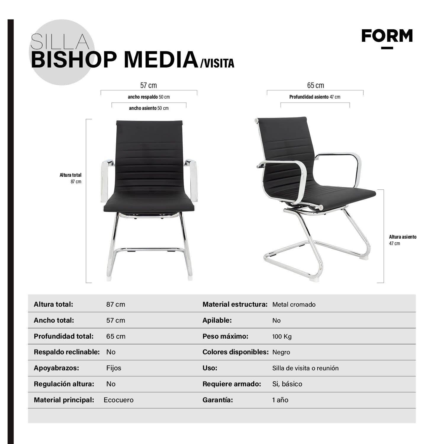 Silla Visita Bishop Media Negro