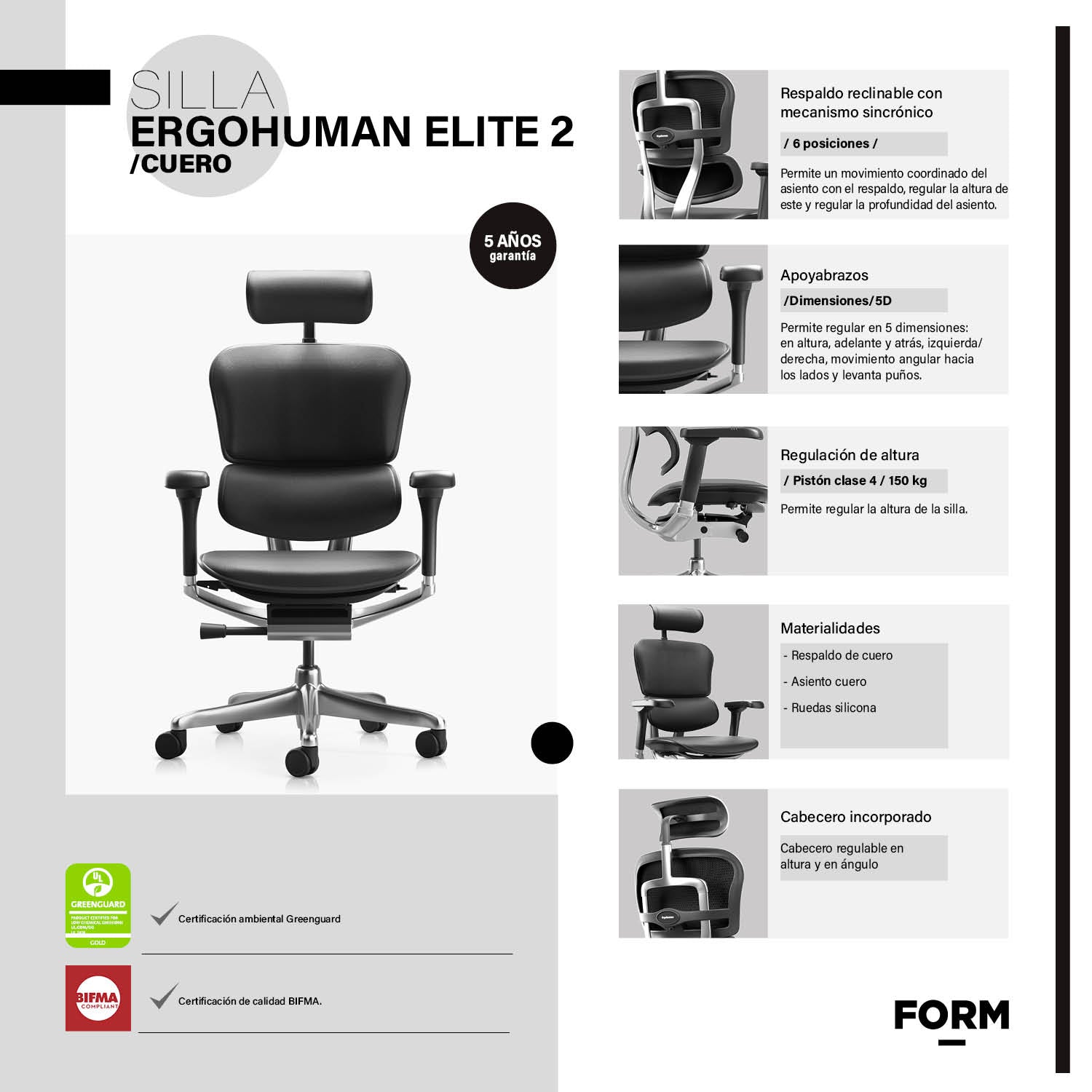 Silla Ergohuman Elite 2 Cuero Negro