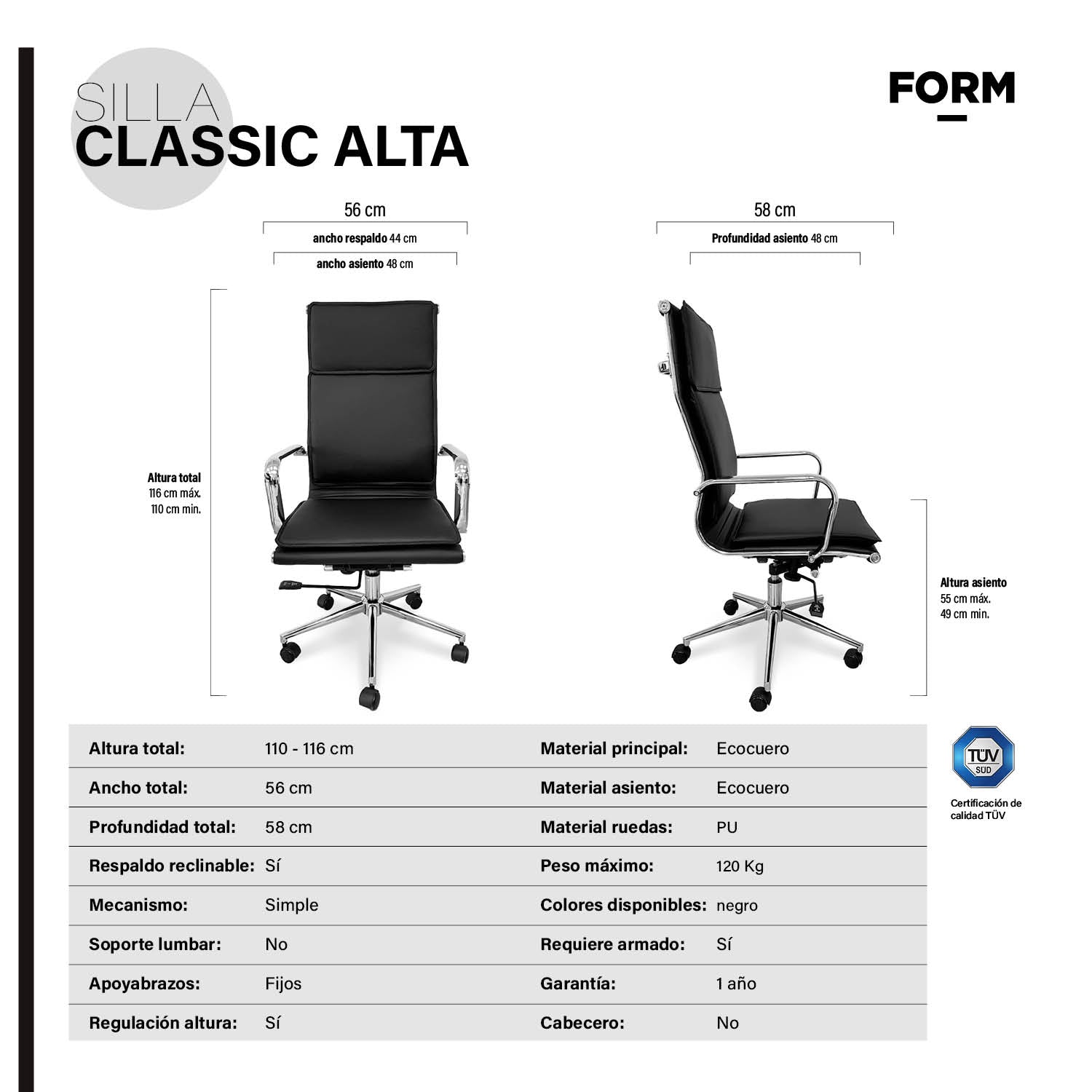 Silla Ejecutiva Classic Alta