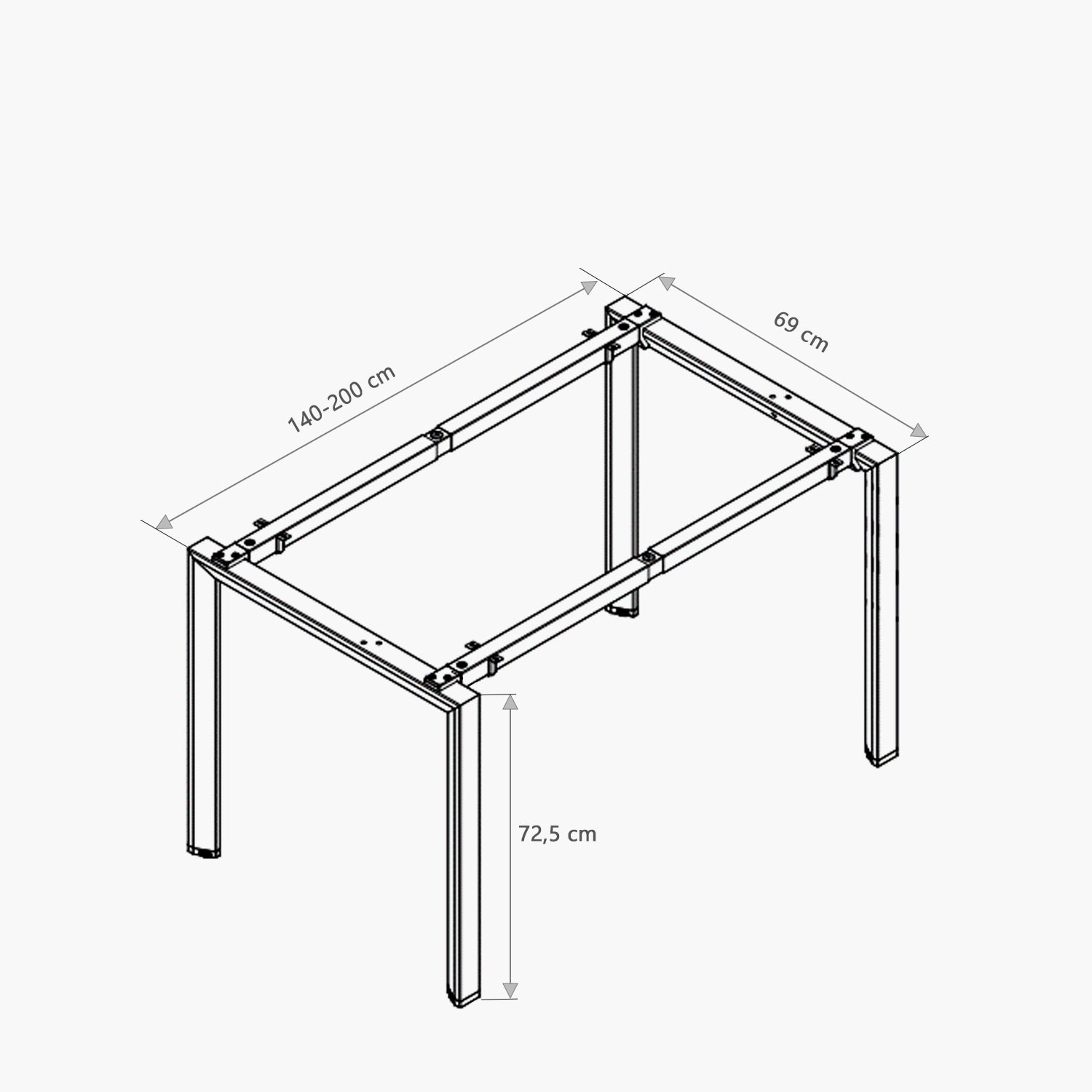 Base de Escritorio Neo Extensible 140 - 200 x 70 Gris claro