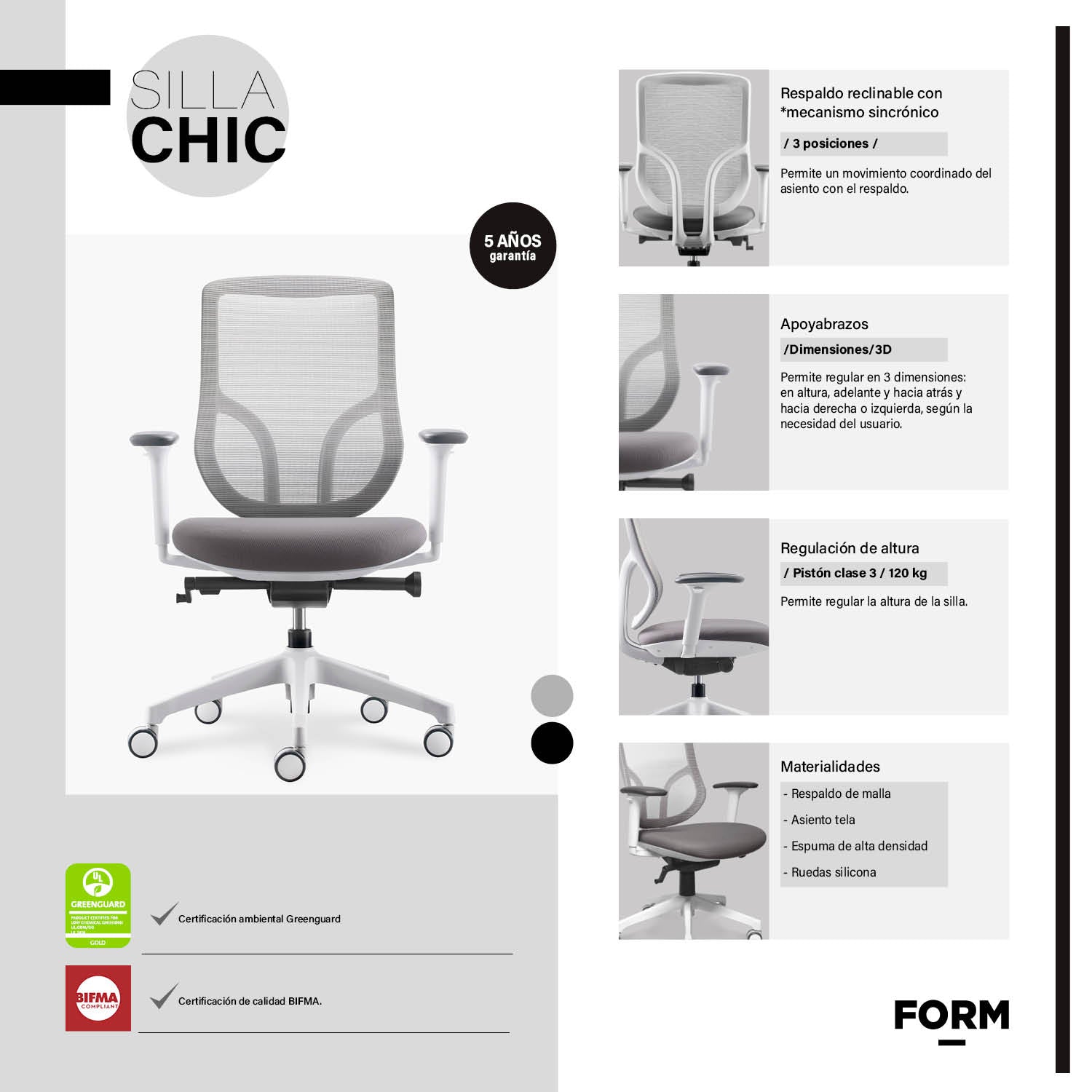 Silla oficina Chic Gris Claro