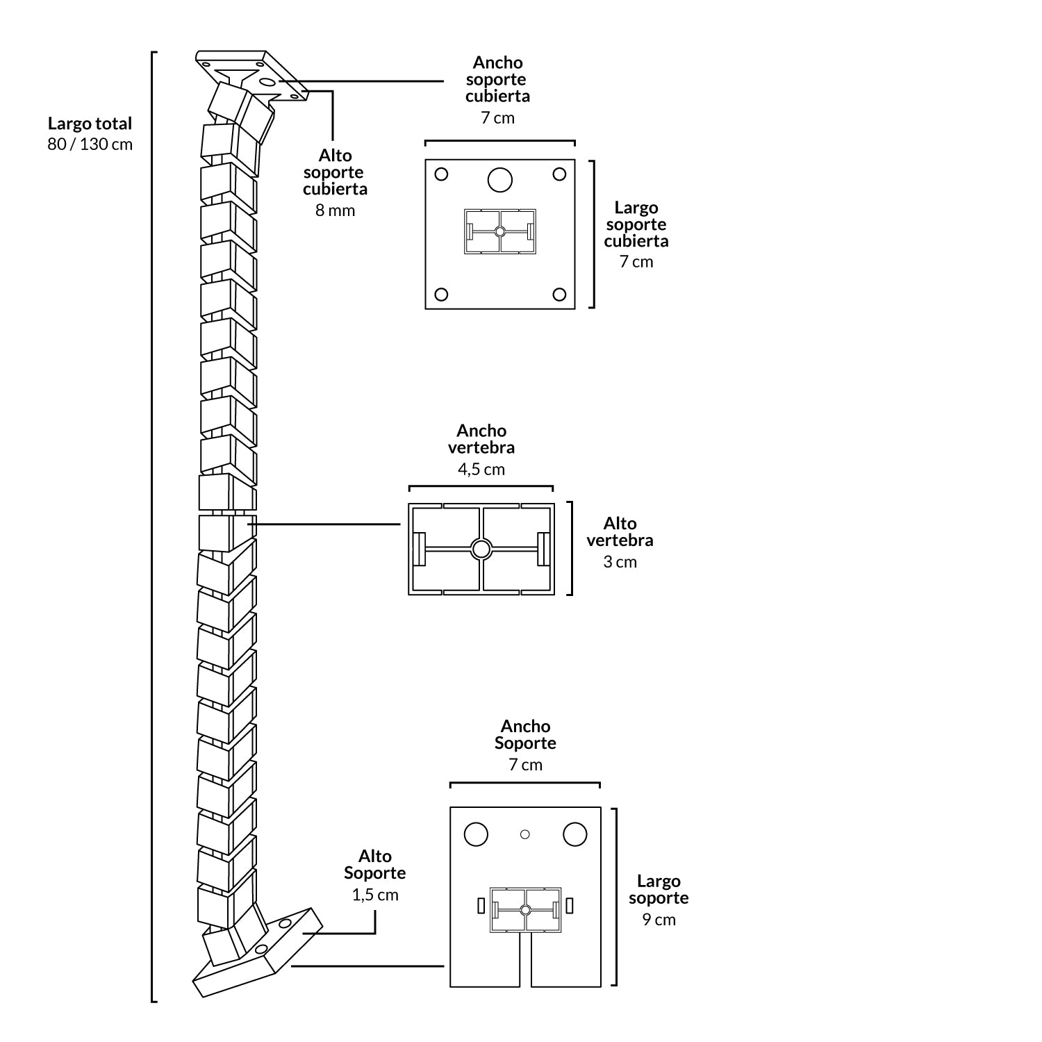 Pasacables Vertebra 130 Gris claro