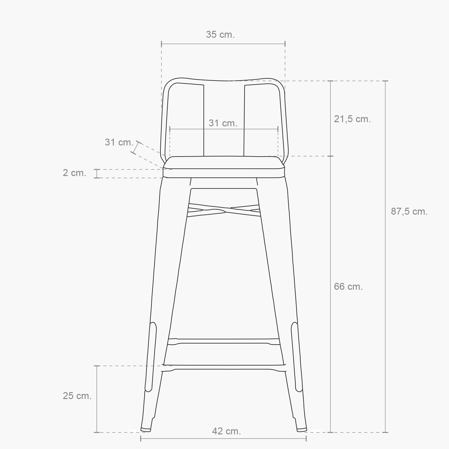 Taburete medio 66 Tolix madera c/ resp Blanco