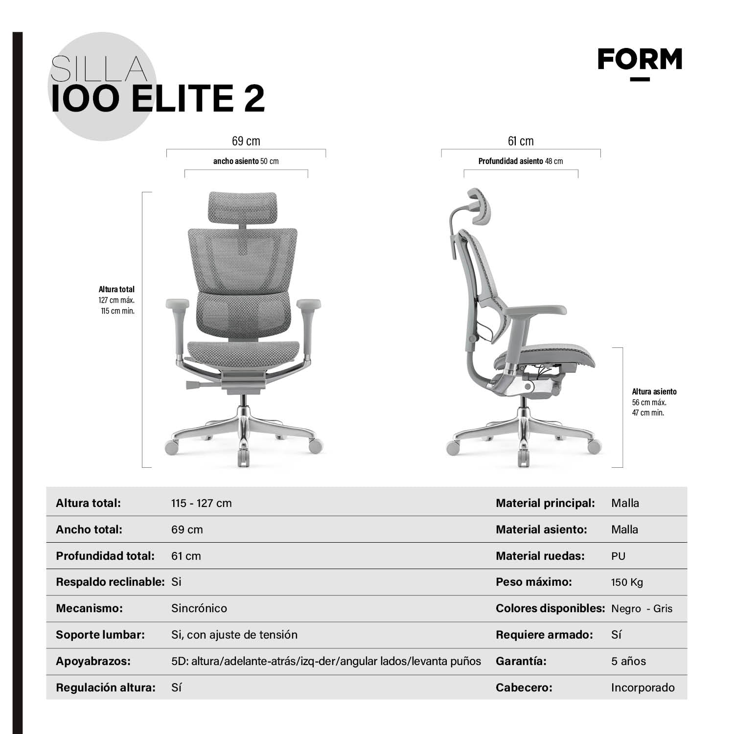 Silla IOO Elite 2 Gris Claro