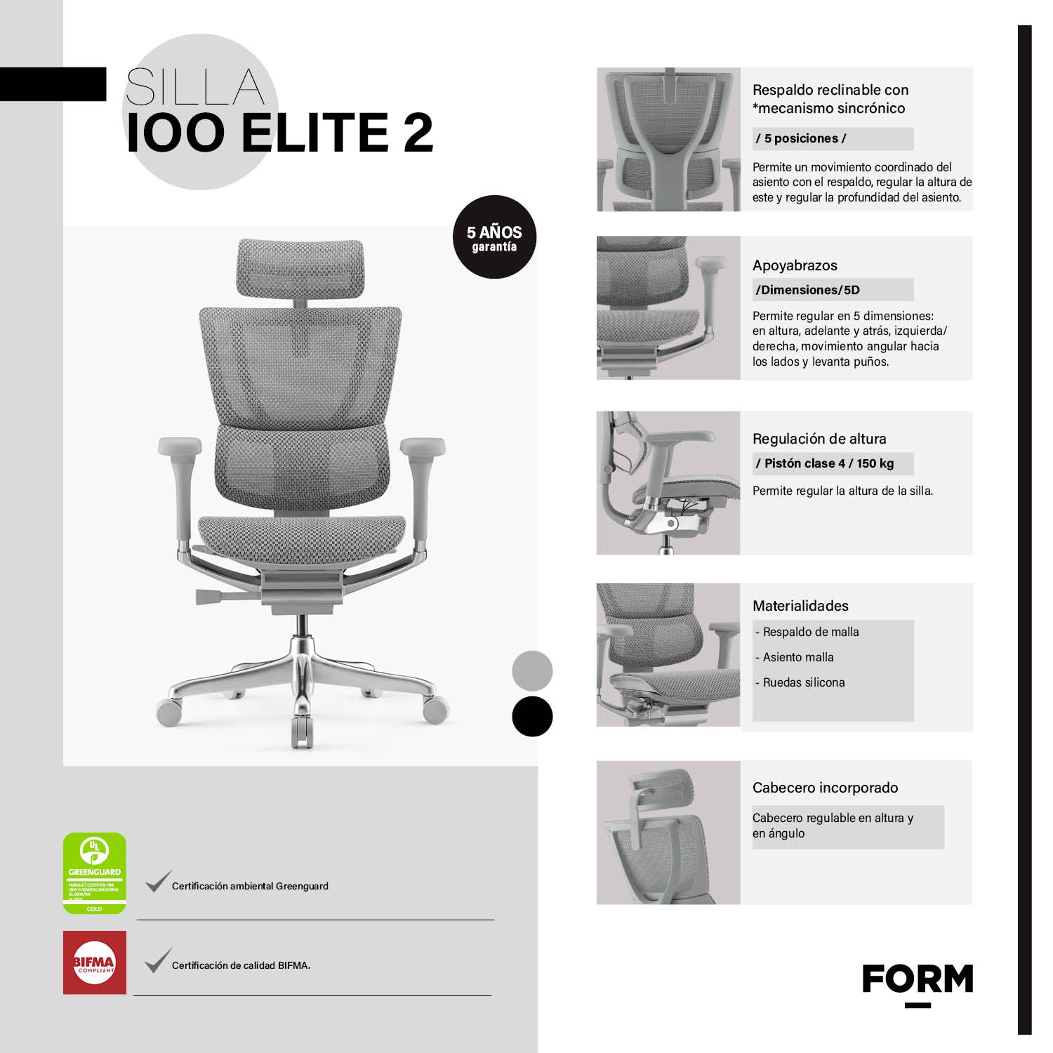 Silla IOO Elite 2 Gris Claro