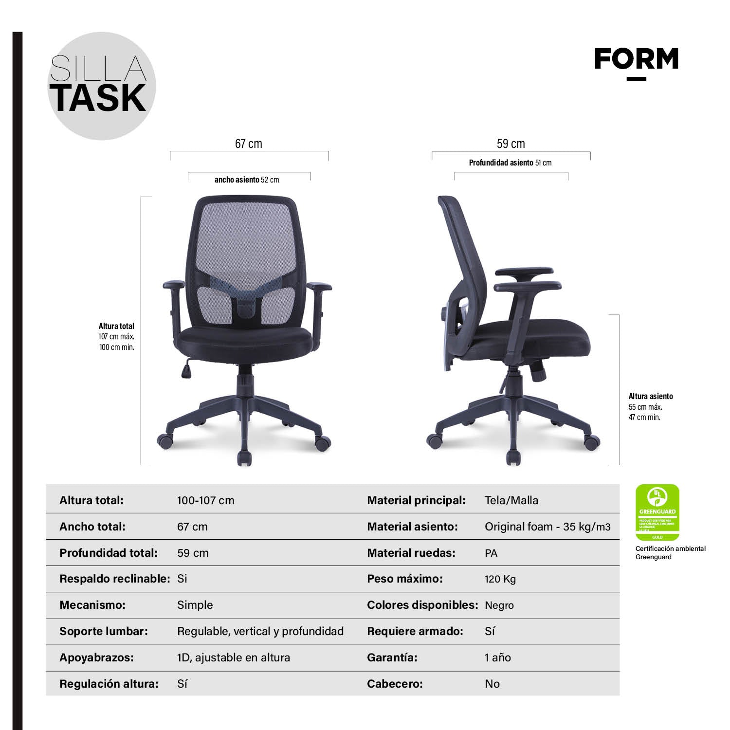 Silla Oficina Task Negro