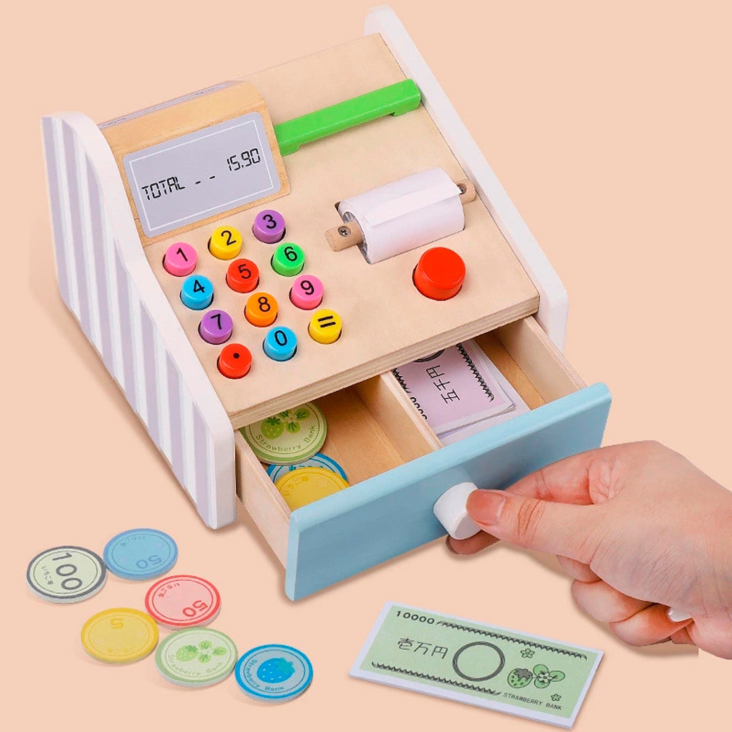 Caja Registradora Infantil de Madera Multicolor