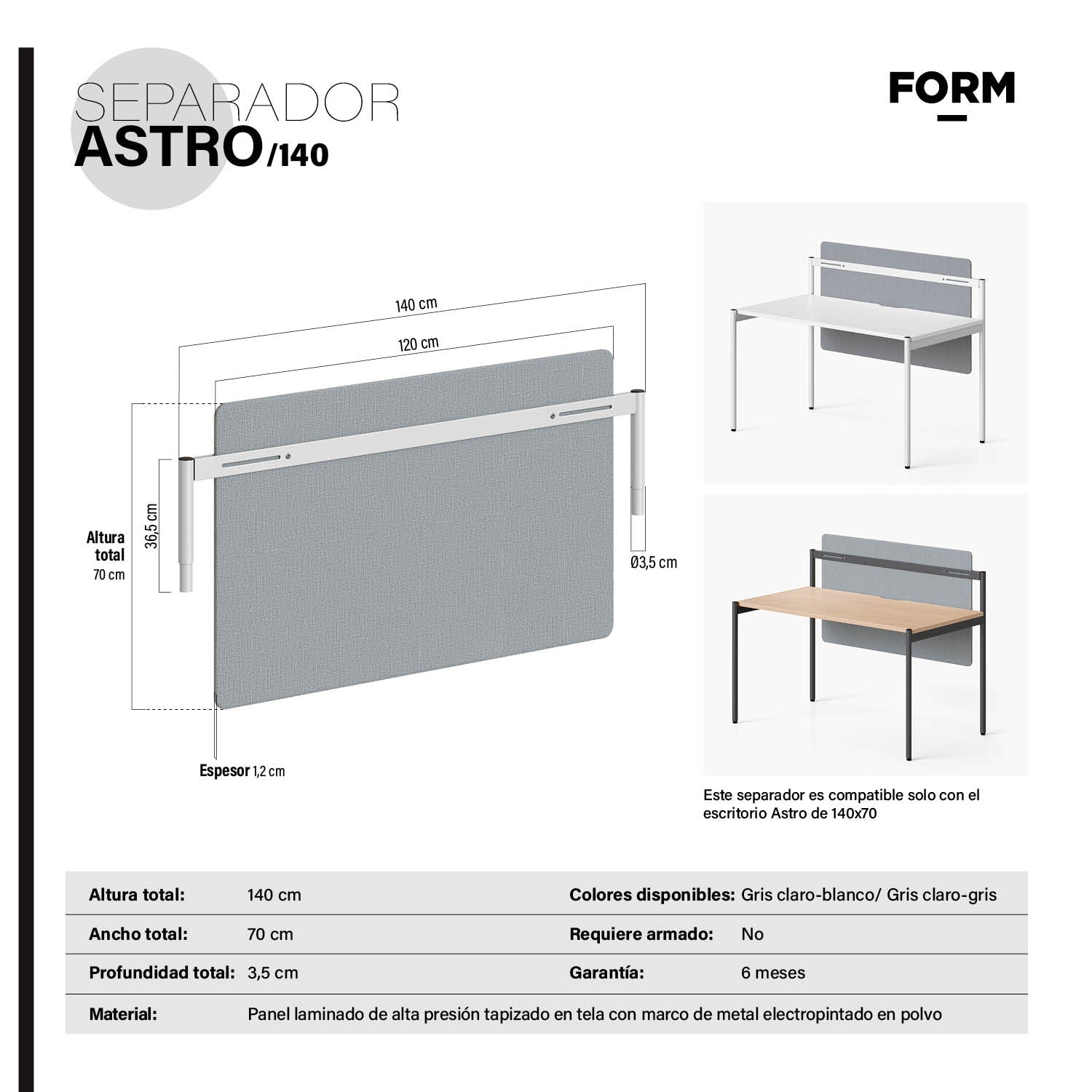 Separador Astro 140 Gris Claro/Blanco