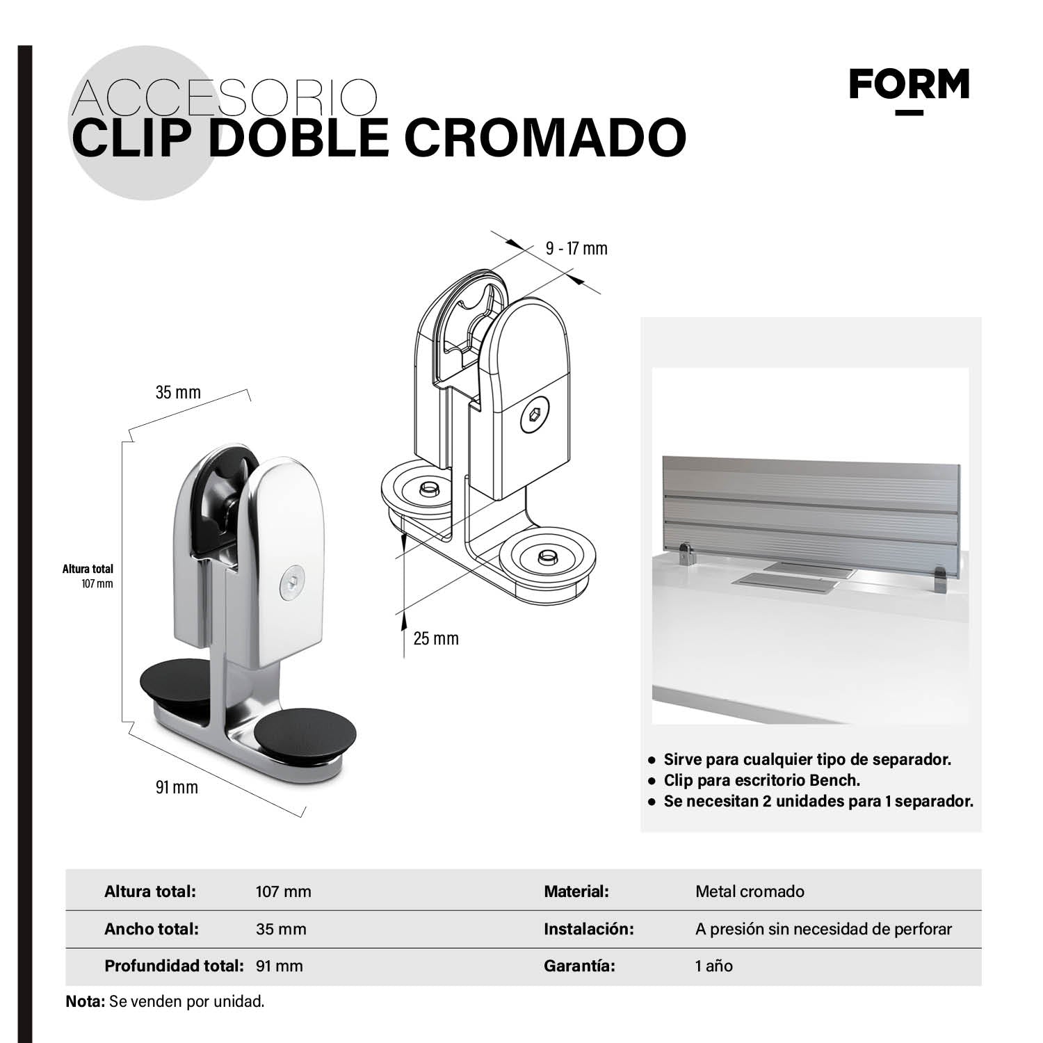 Clip Doble Cromado