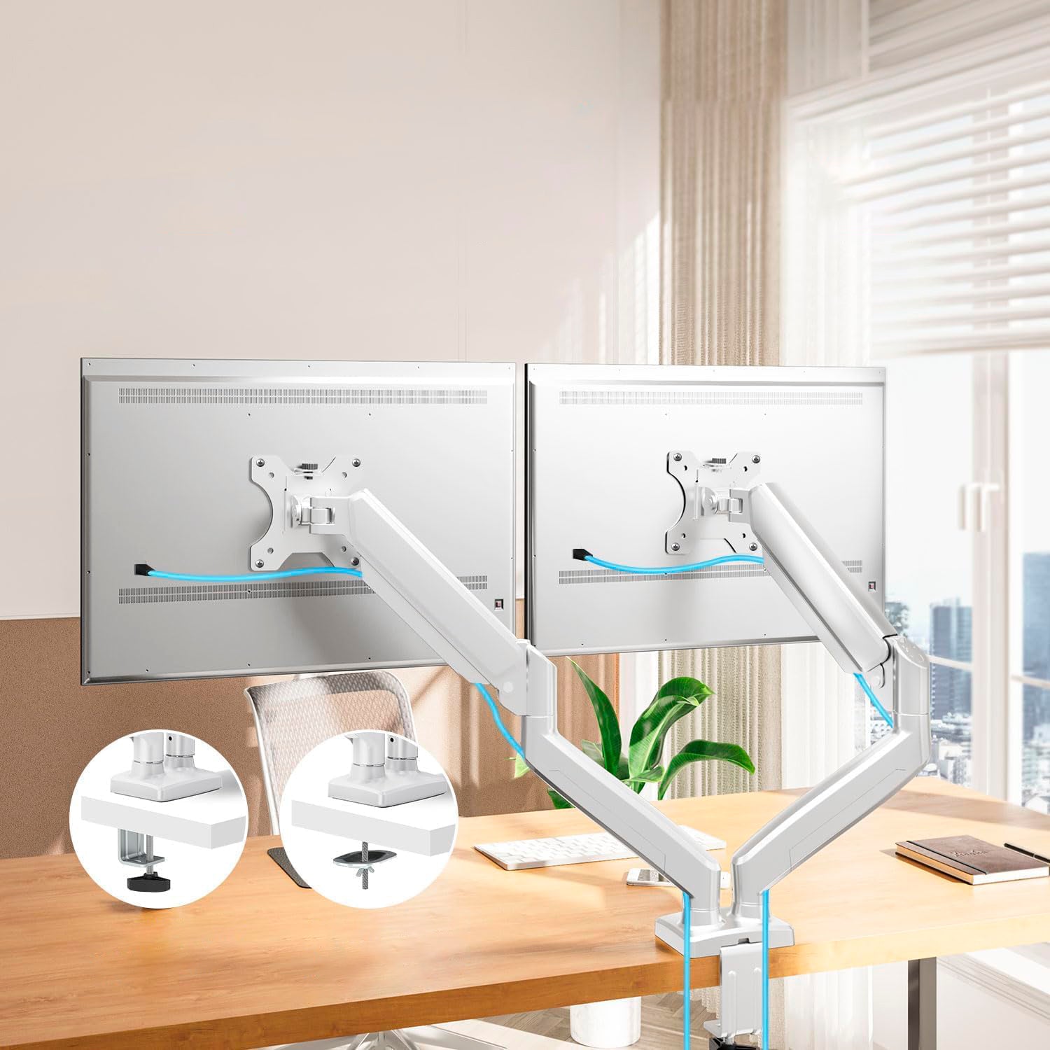 Soporte Monitor Escritorio Doble Blanco