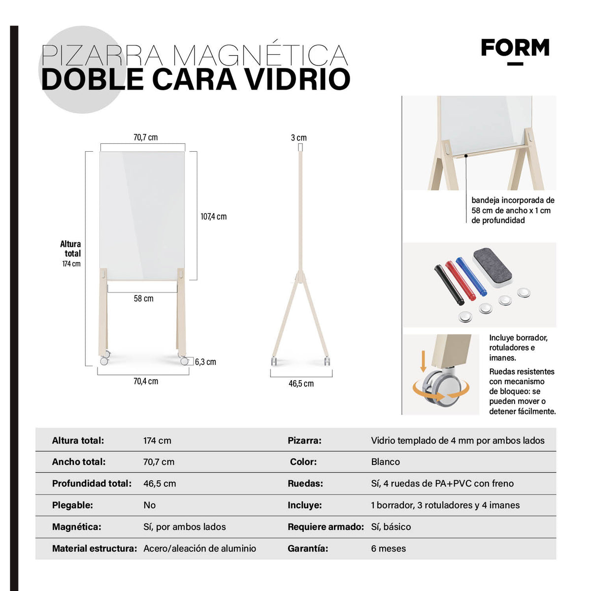 Pizarra Magnética Doble Cara Vidrio