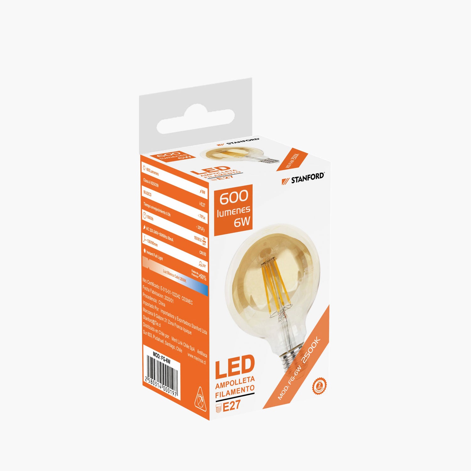 Ampolleta Led Globo Vintage Luz Cálida (E27 6W)