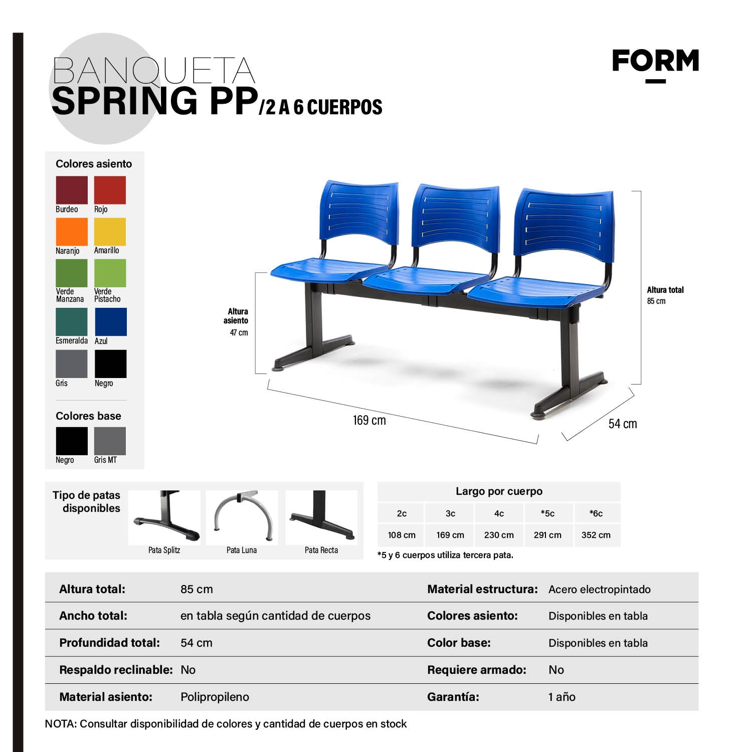 Banqueta Oficina Pata Recta Spring PP 2C Azul Base Negro