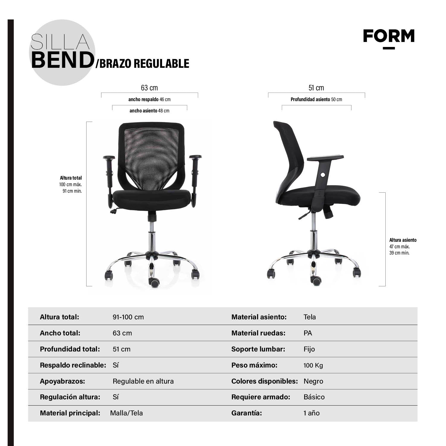Silla Escritorio Bend Brazo regulable