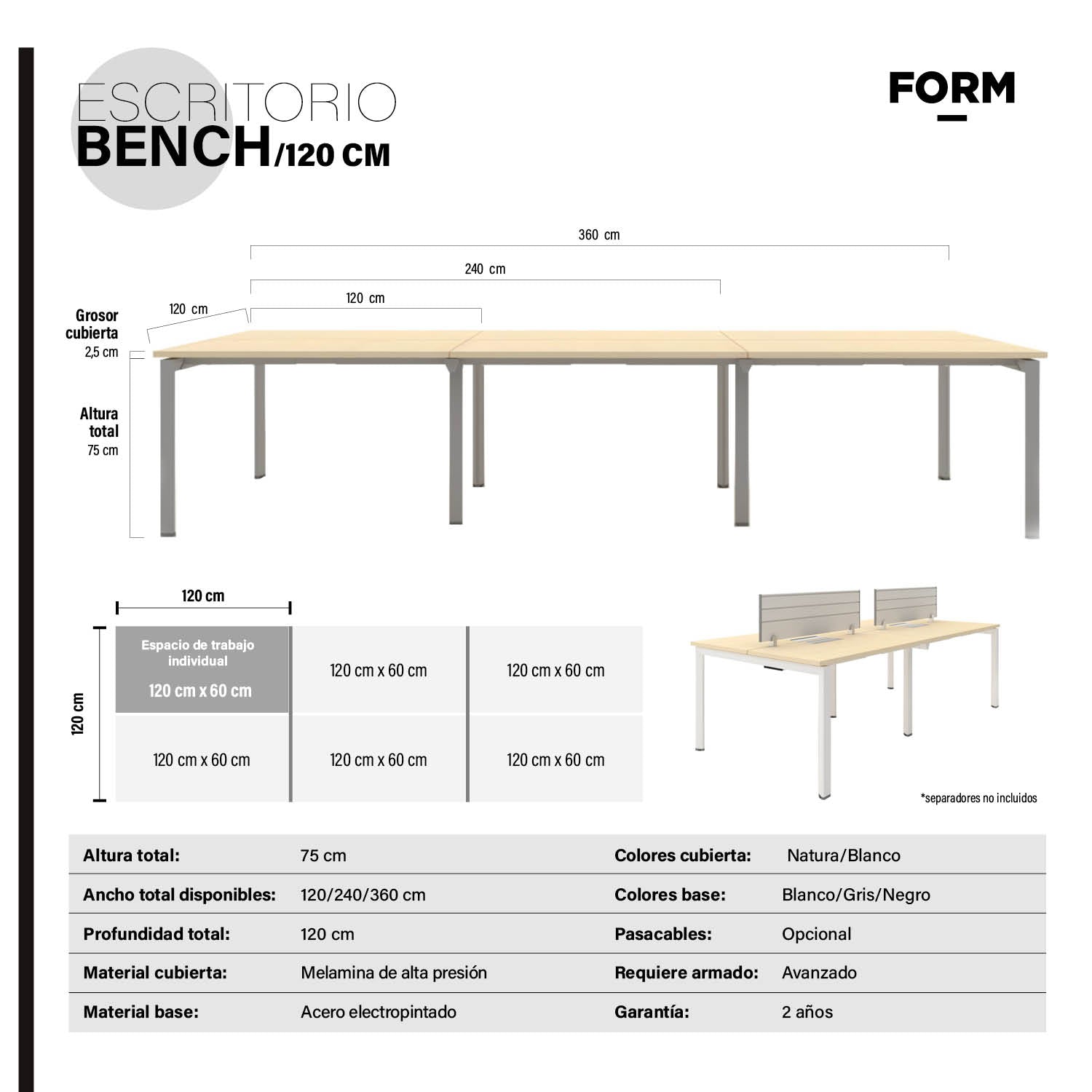 Escritorio Neo 120 Bench 6 pers