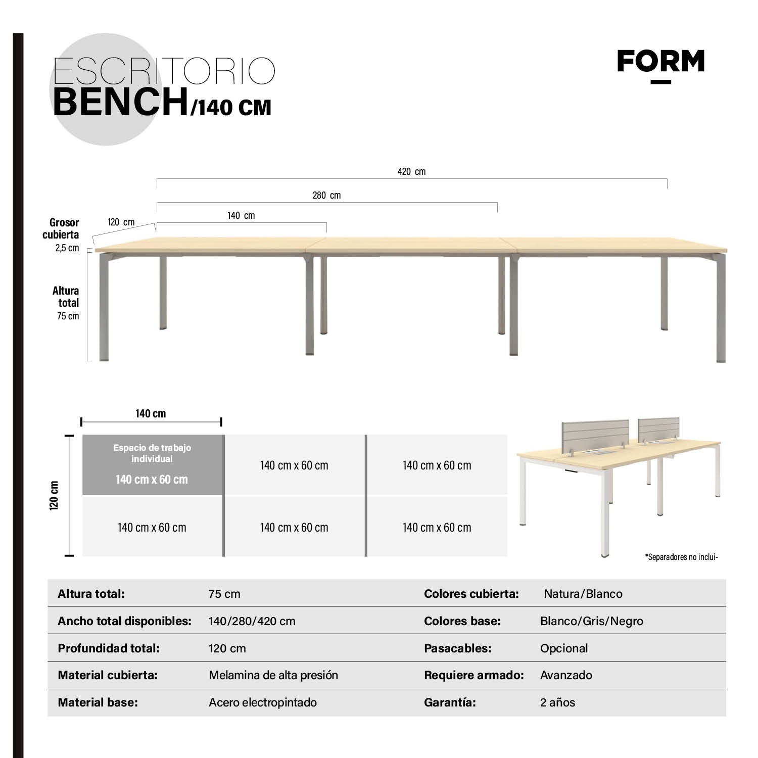 Escritorio Neo 140 Bench 4 pers