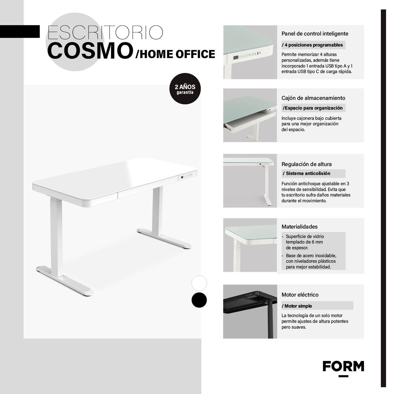 Escritorio Home Office Cosmo Eléctrico Blanco