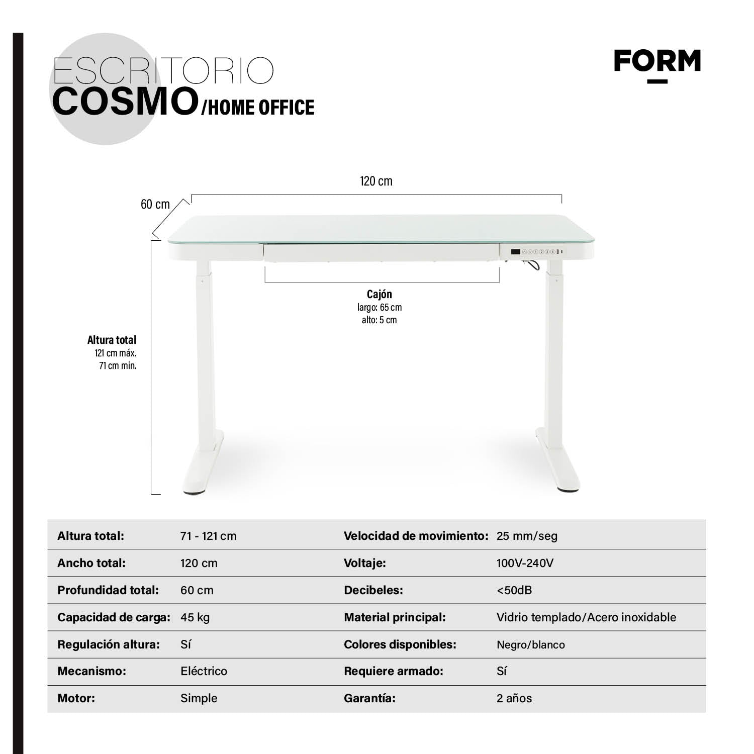 Escritorio Home Office Cosmo Eléctrico Blanco