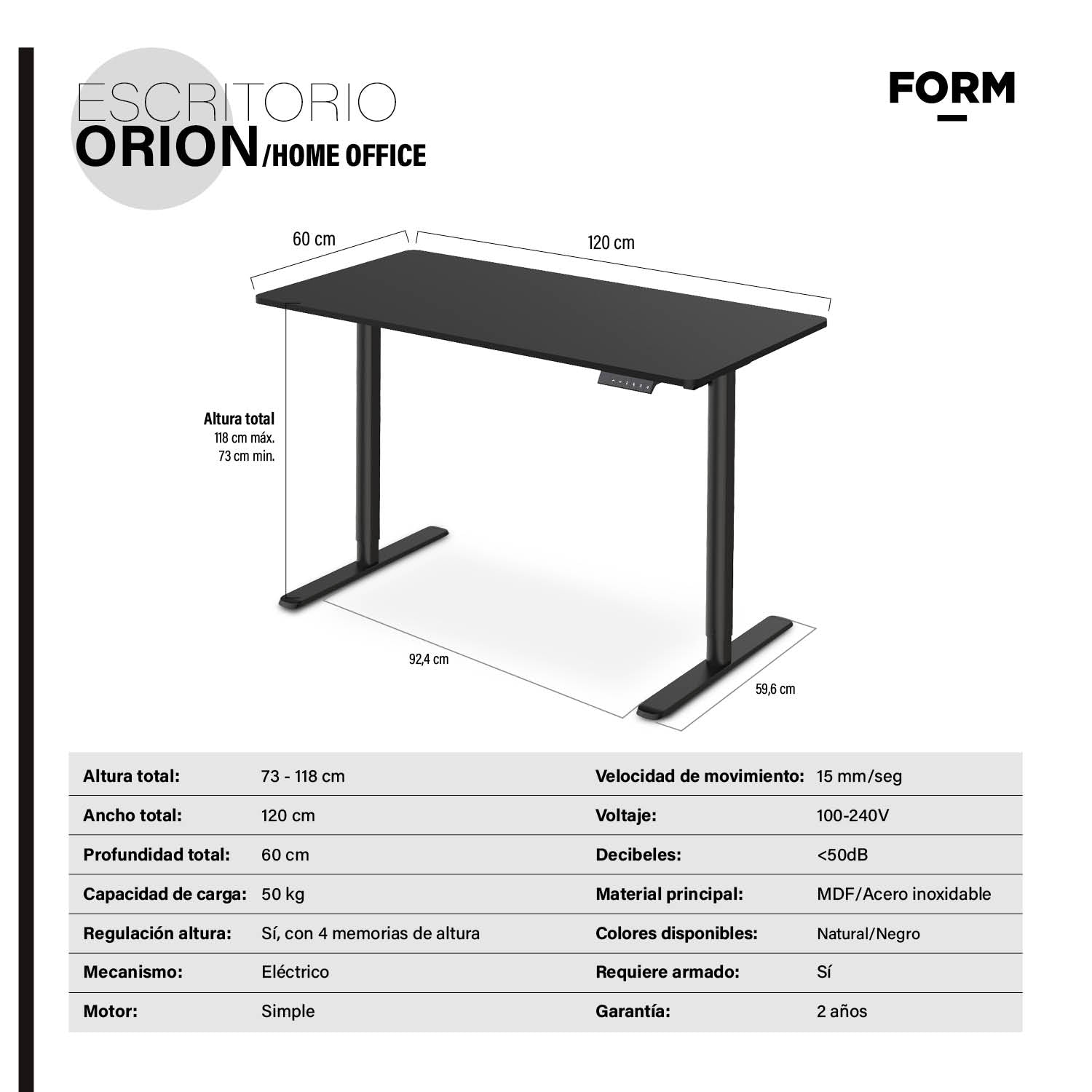 Escritorio Home Office Orion Eléctrico Negro