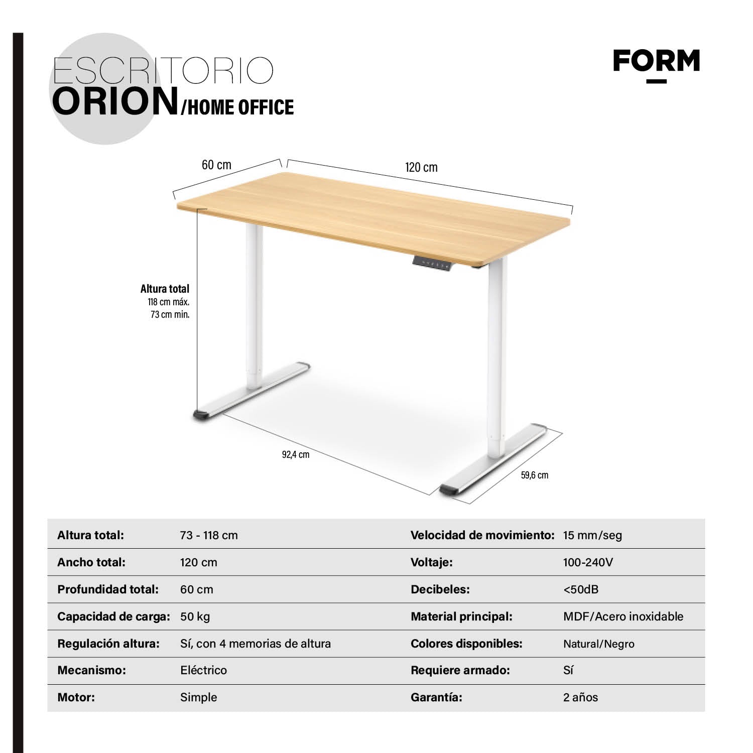 Escritorio Home Office Orion Eléctrico Natural