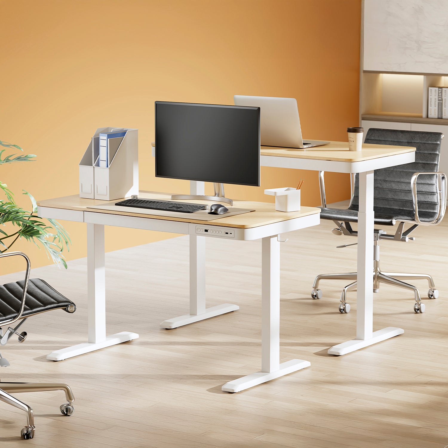 Escritorio Home Office Cosmo Eléctrico Pro Natura/Blanco 118x60