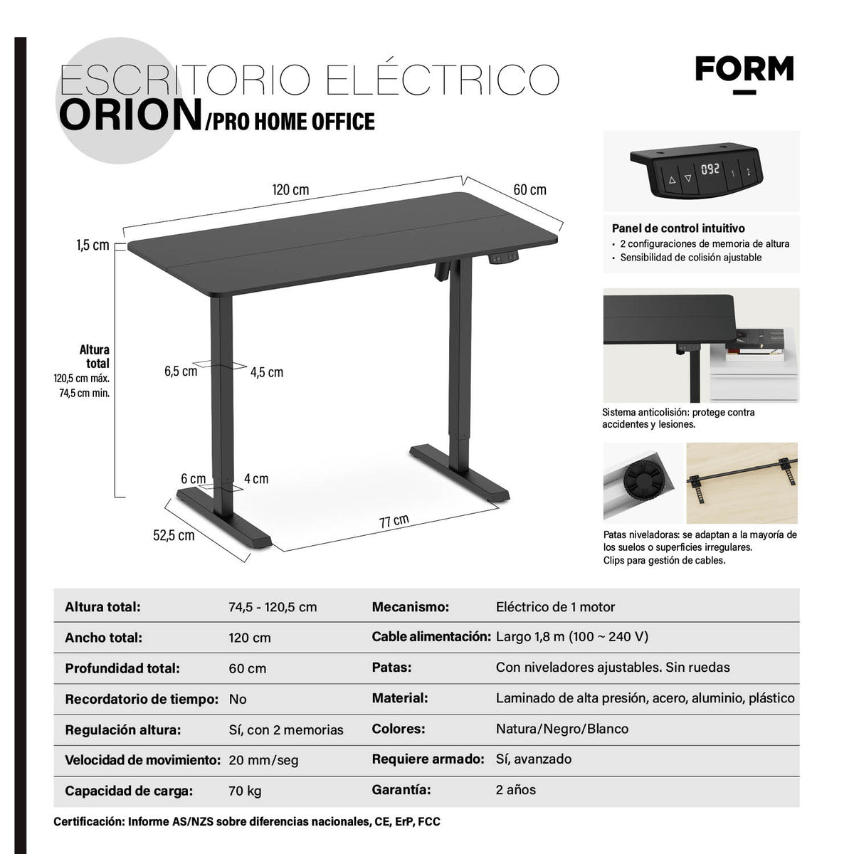 Escritorio Home Office Orión Eléctrico Pro Negro 120x60
