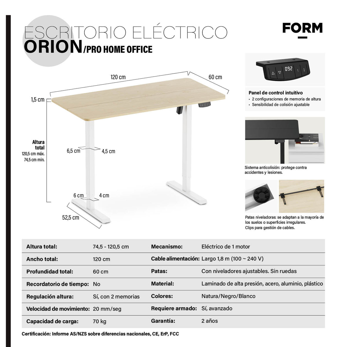 Escritorio Home Office Orión Eléctrico Pro Natura 120x60
