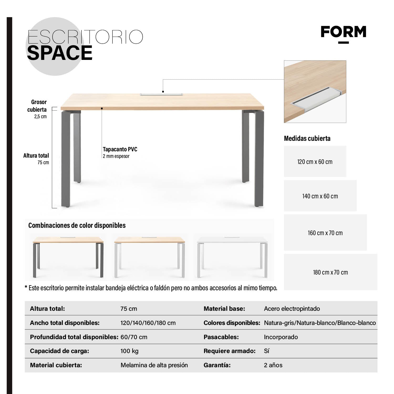 Escritorio Space 180x70 Blanco