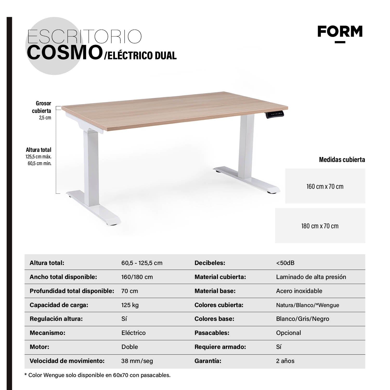Escritorio Cosmo Eléctrico Dual 160x70