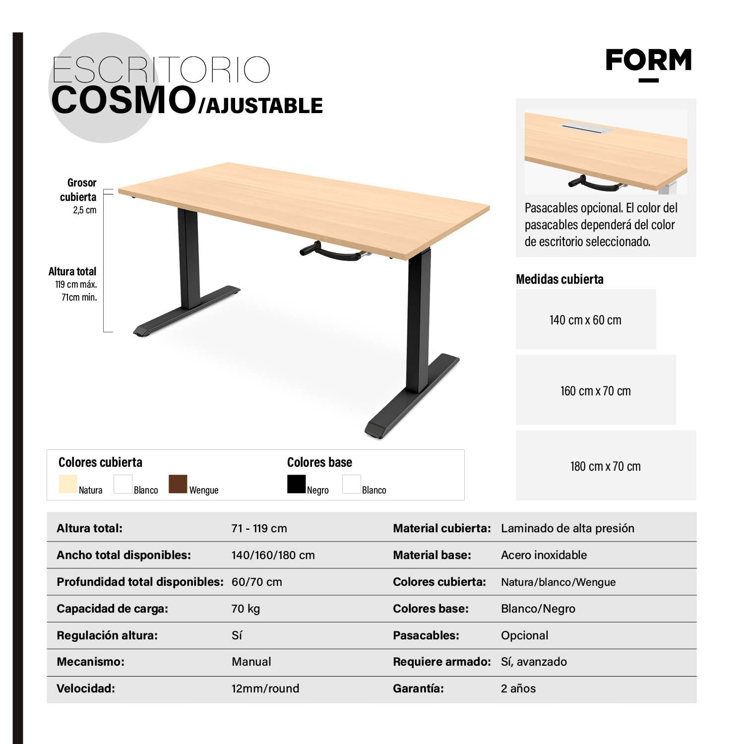 Escritorio Cosmo 160x70 Ajustable