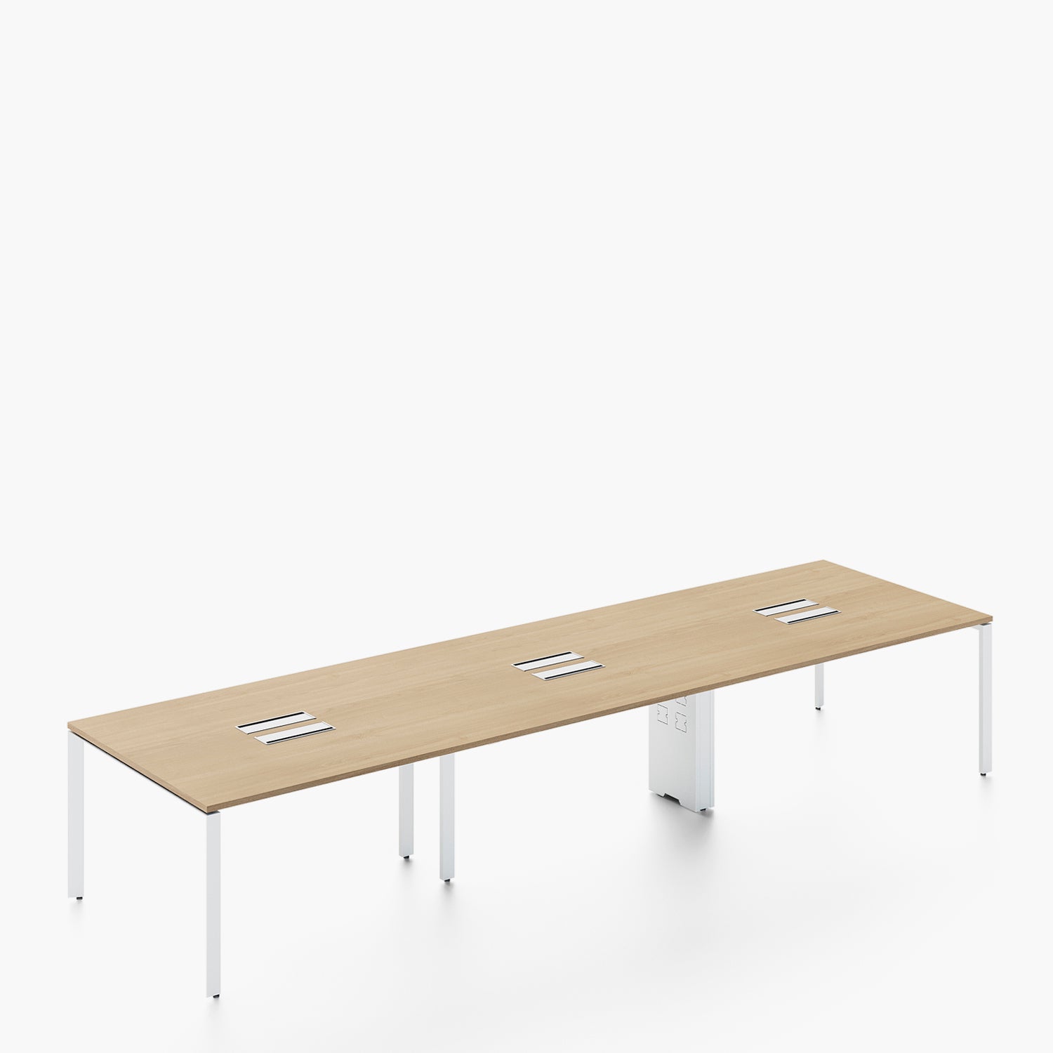 Escritorio Space con pasacables 120 Bench Natura/Blanco 6 pers