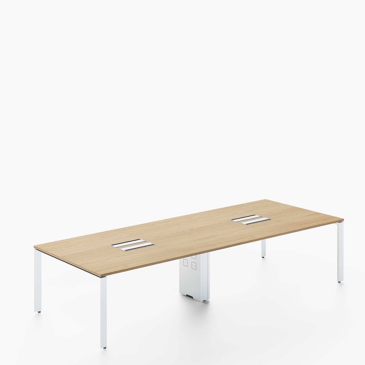 Escritorio Space con pasacables 140 Bench Natura/Blanco 4 pers