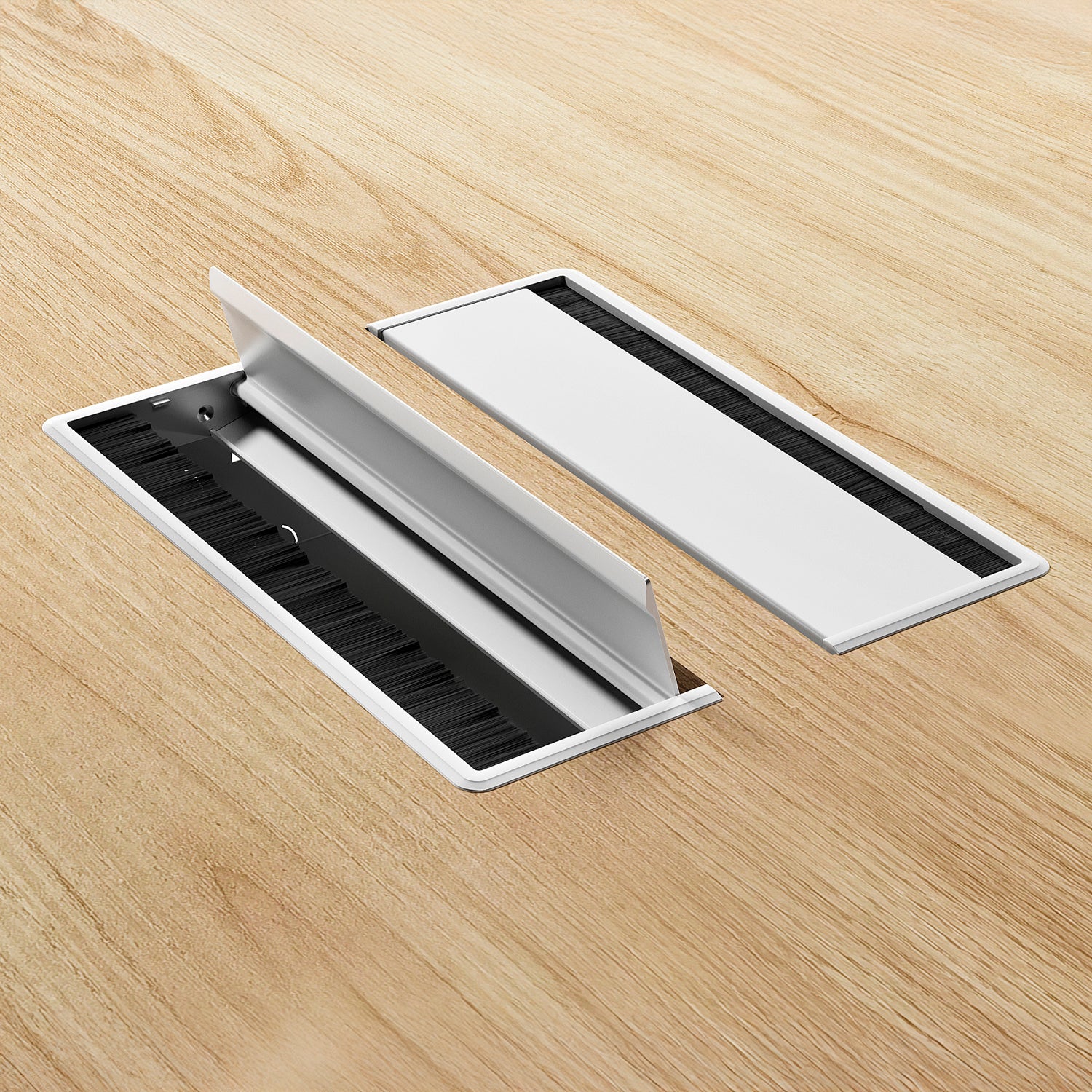 Escritorio Space con pasacables 140 Bench Natura/Blanco 4 pers