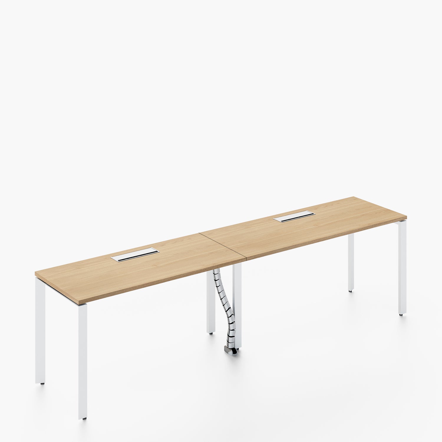 Escritorio Space con pasacables 120 Bench Lineal Natura/Blanco 2 pers