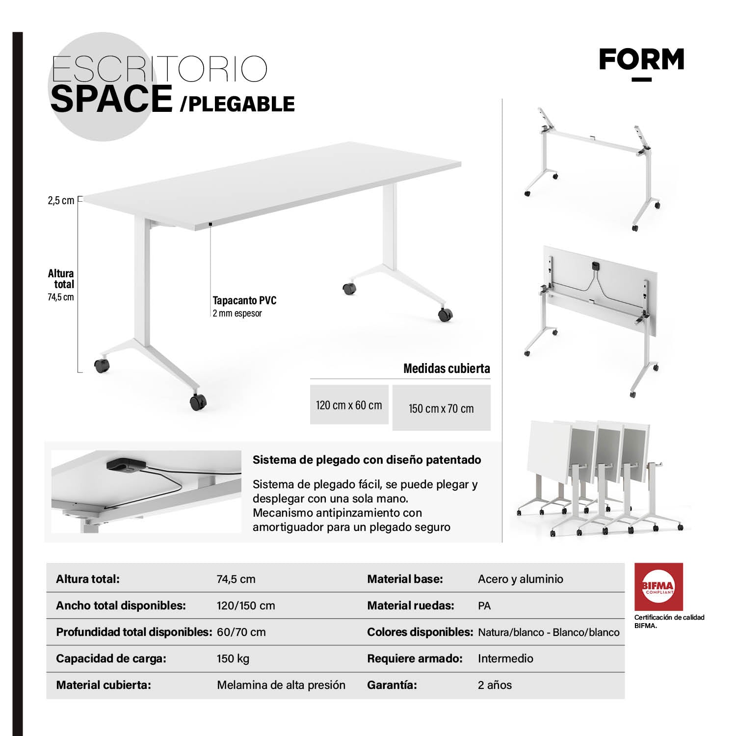 Escritorio Space Plegable 120x60 Blanco/Blanco