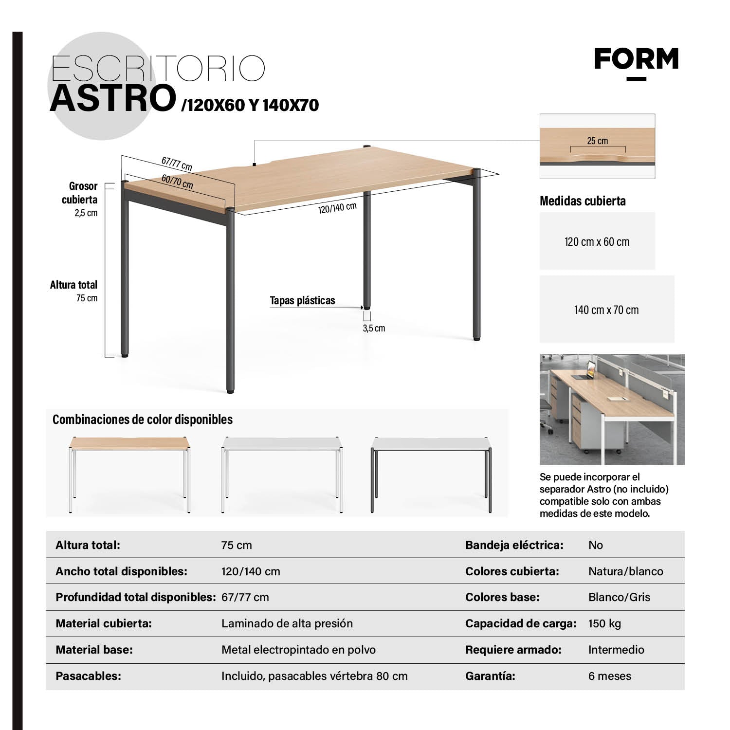 Escritorio Astro 120x60 Blanco/Gris